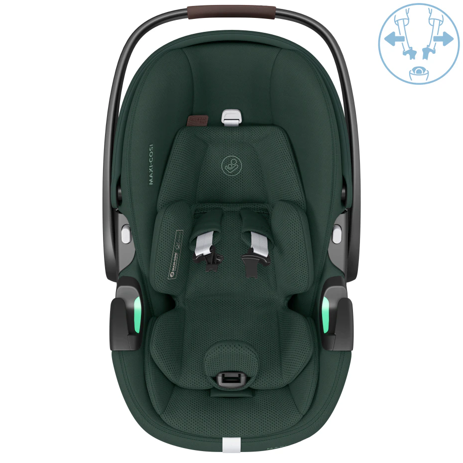 dunkelgrüne babyschale von oben