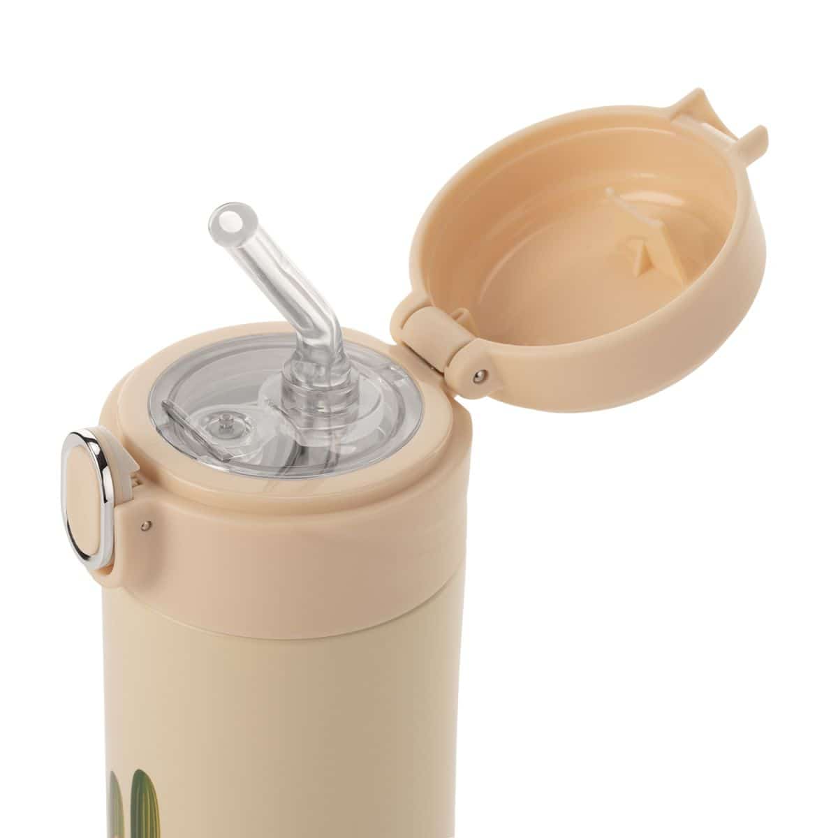beige trinkhalmflasche geöffnet