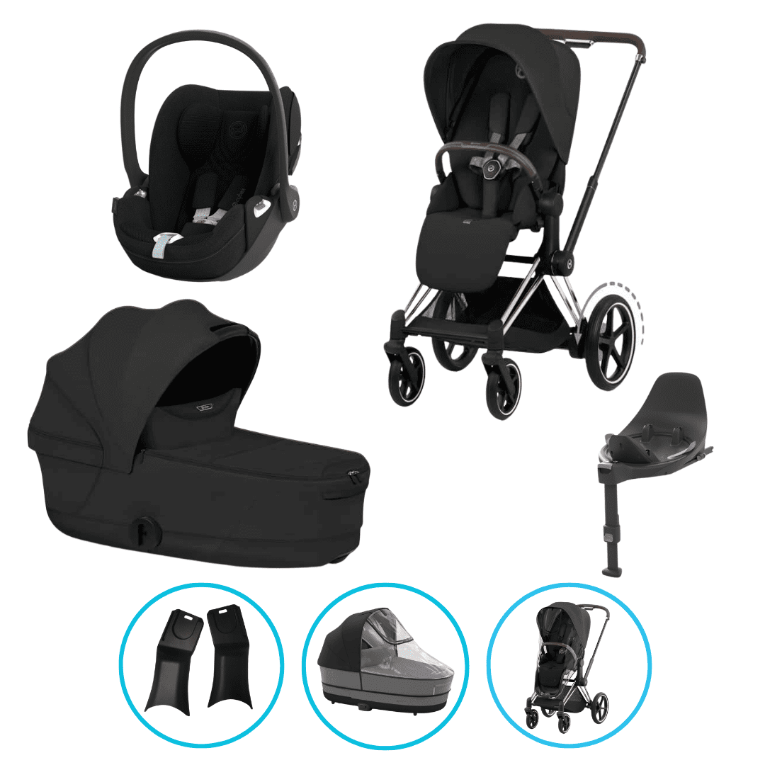Cybex Priam Komfort Kinderwagen Set 7in1 Rosegold / Sepia Black inkl. Cloud T Plus Sepia Black und Base T