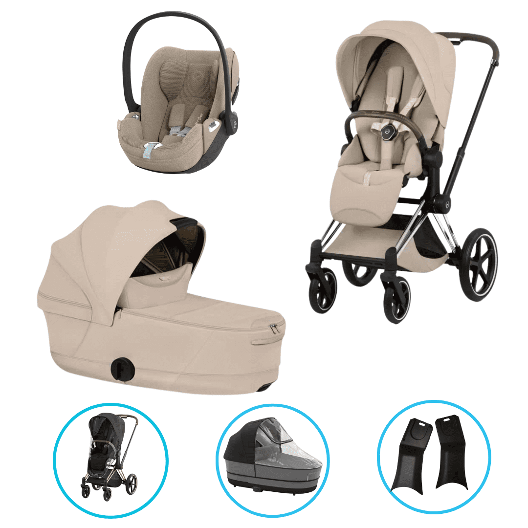  Cybex Priam Style Kinderwagen Set 6in1 Chrome Brown / Cozy Beige inkl Cloud T Plus Cozy Beige