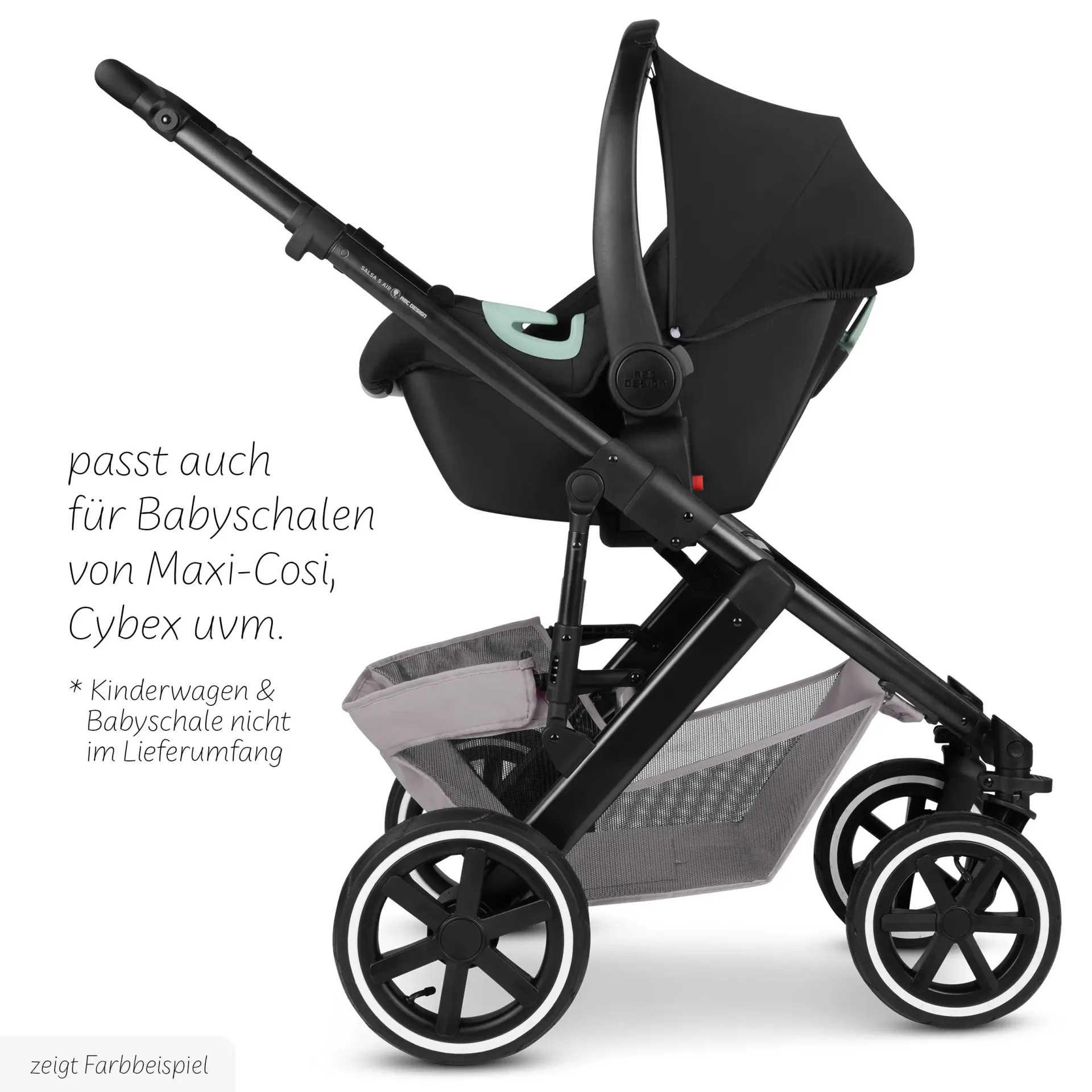seitenansicht der babyschale auf dem kinderwagengestell seitenansicht der babyschale auf dem kinderwagengestell