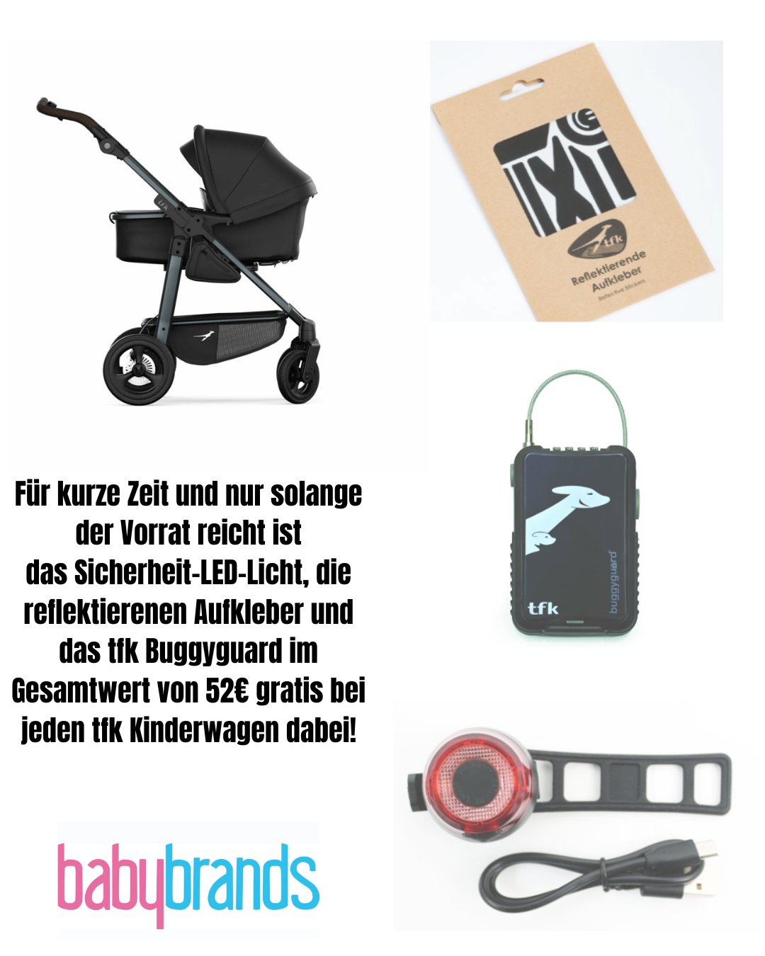 TFK Mono 4 Kombikinderwagen - Luftkammer Radset - Schwarz (inkl. Sicherheitskit bis zum 31.07.2025)