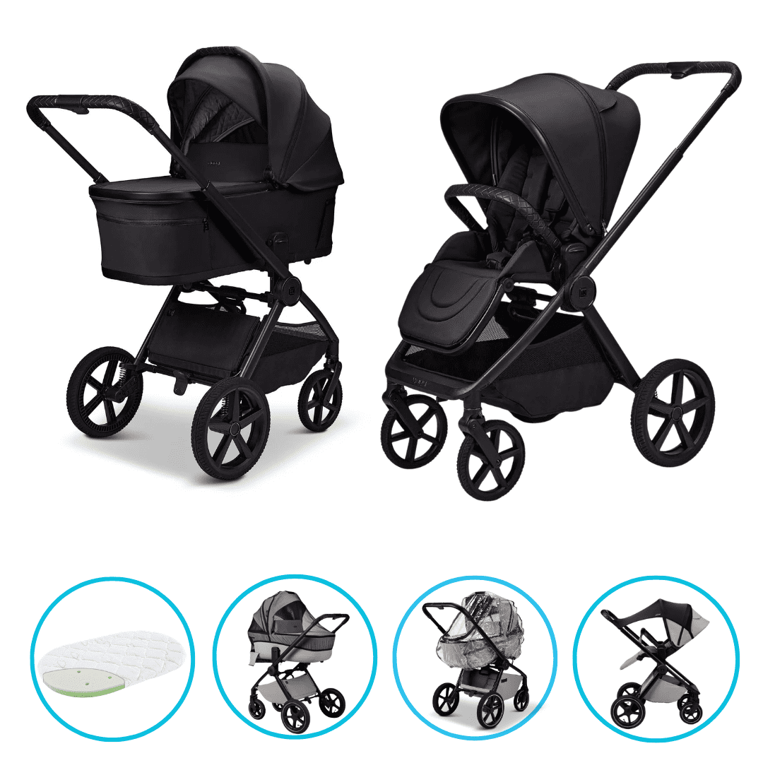 Moon GIO Fold Kombikinderwagen Onyx mit Lightweight-Rädern inkl. GRATIS Sonnensegel, Regenverdeck und Mückennetz