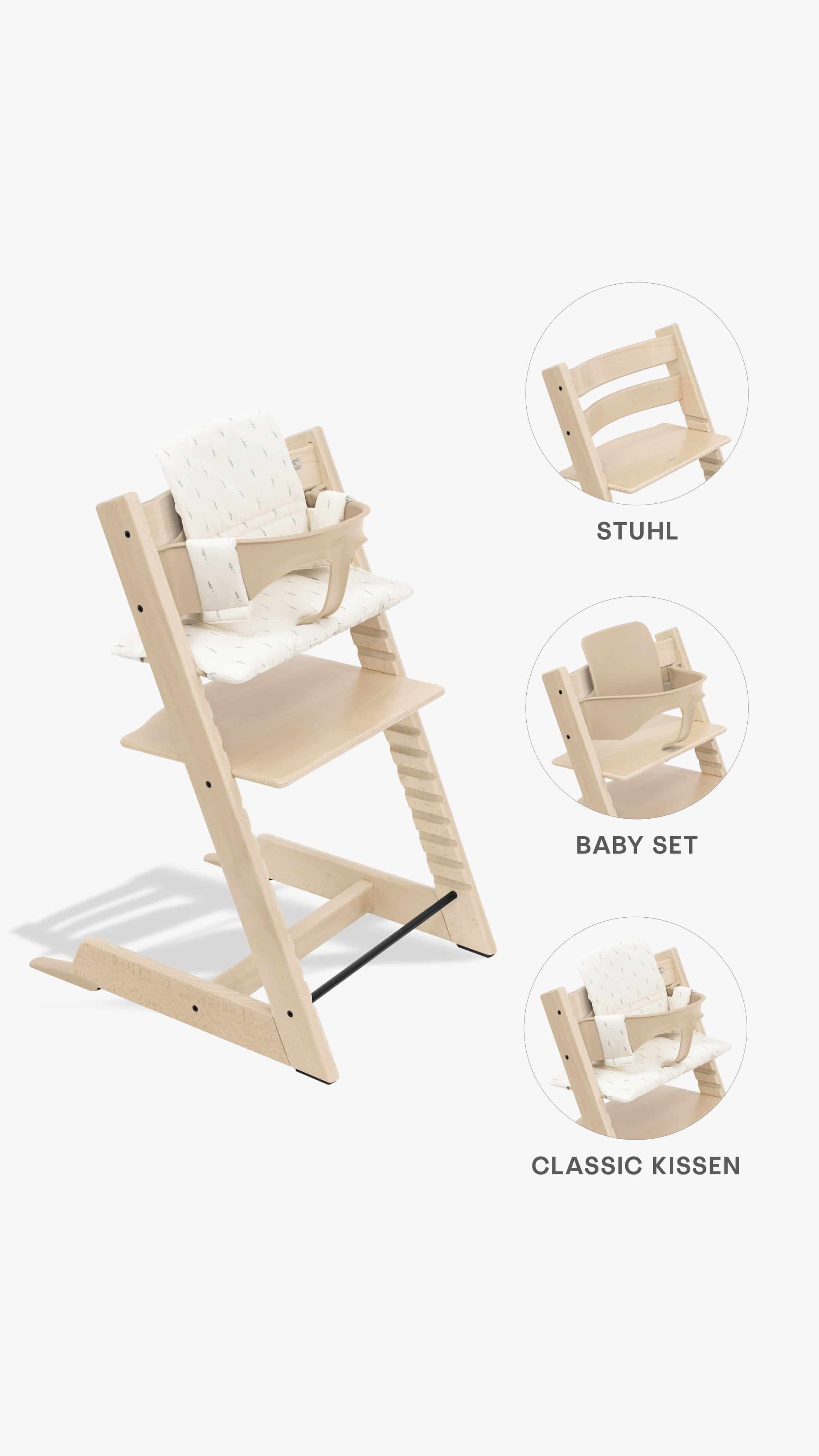 Stokke Tripp Trapp Hochstuhl + Baby-Set und Sitzkissen