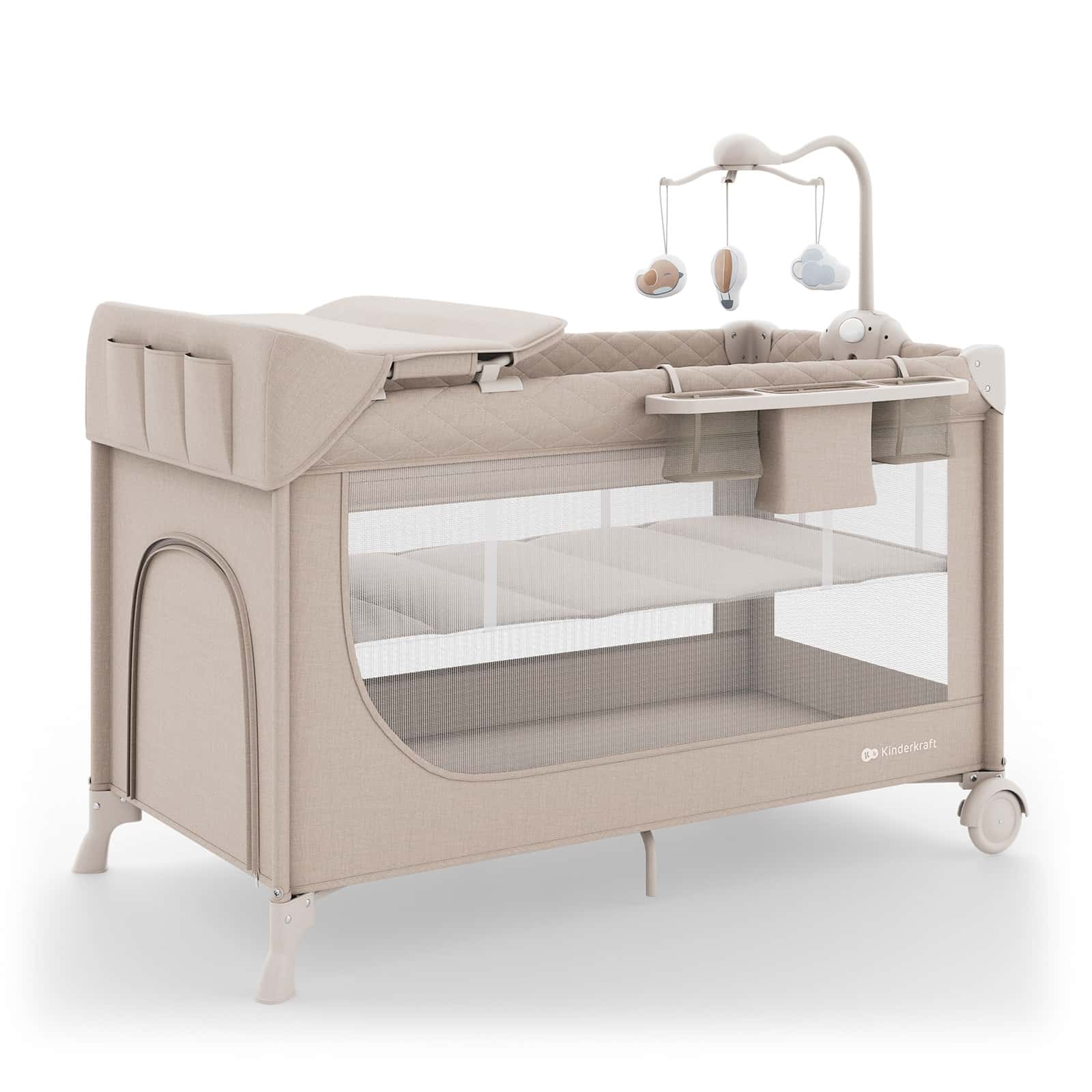 Kinderkraft Reisebett 2in1 LEODY UP mit Zubehör - Beige