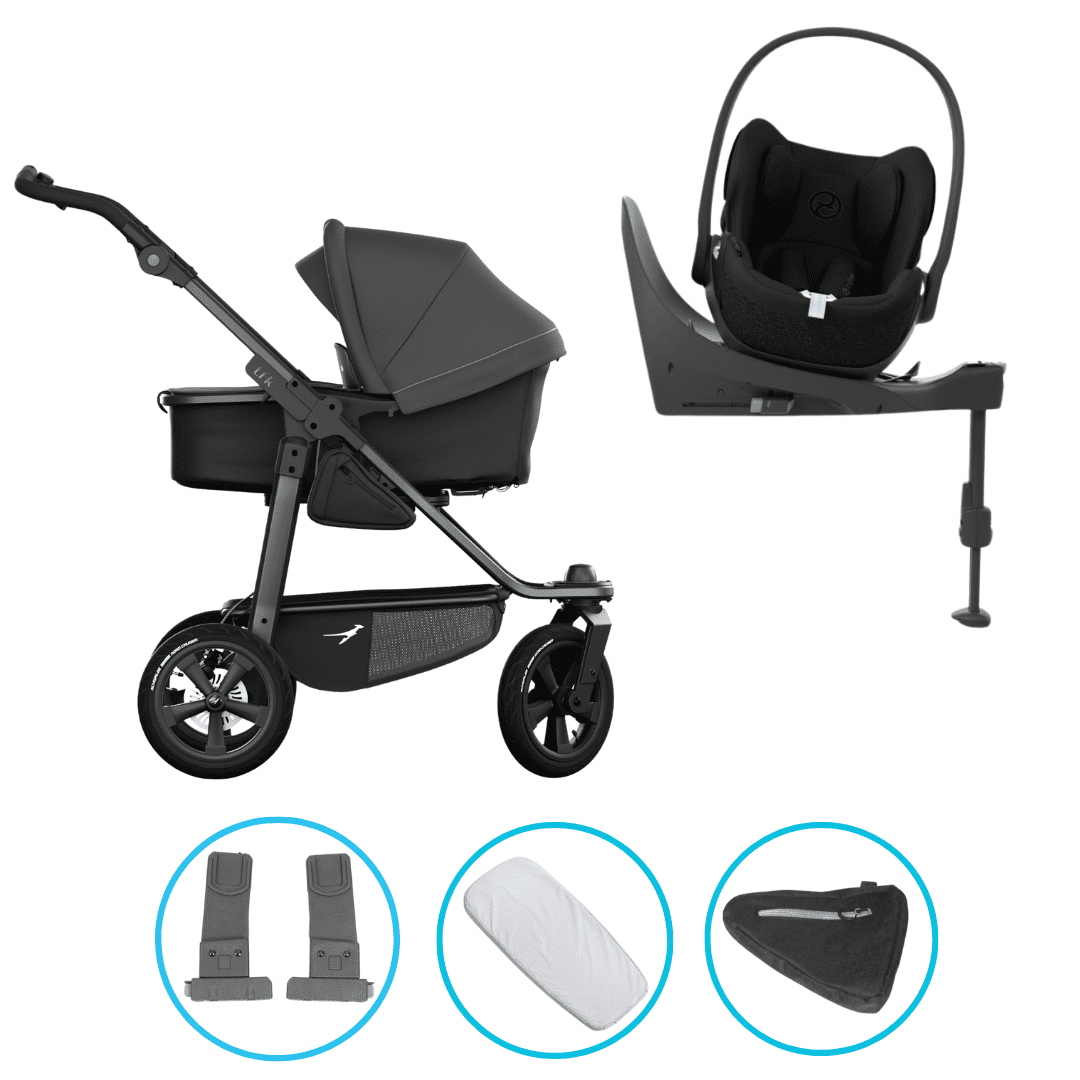 TFK Mono 3 4in1 Kinderwagen Set Anthrazit mit CYBEX Cloud T i-Size Sepia Black, CYBEX Base T & TFK Mono Adapter