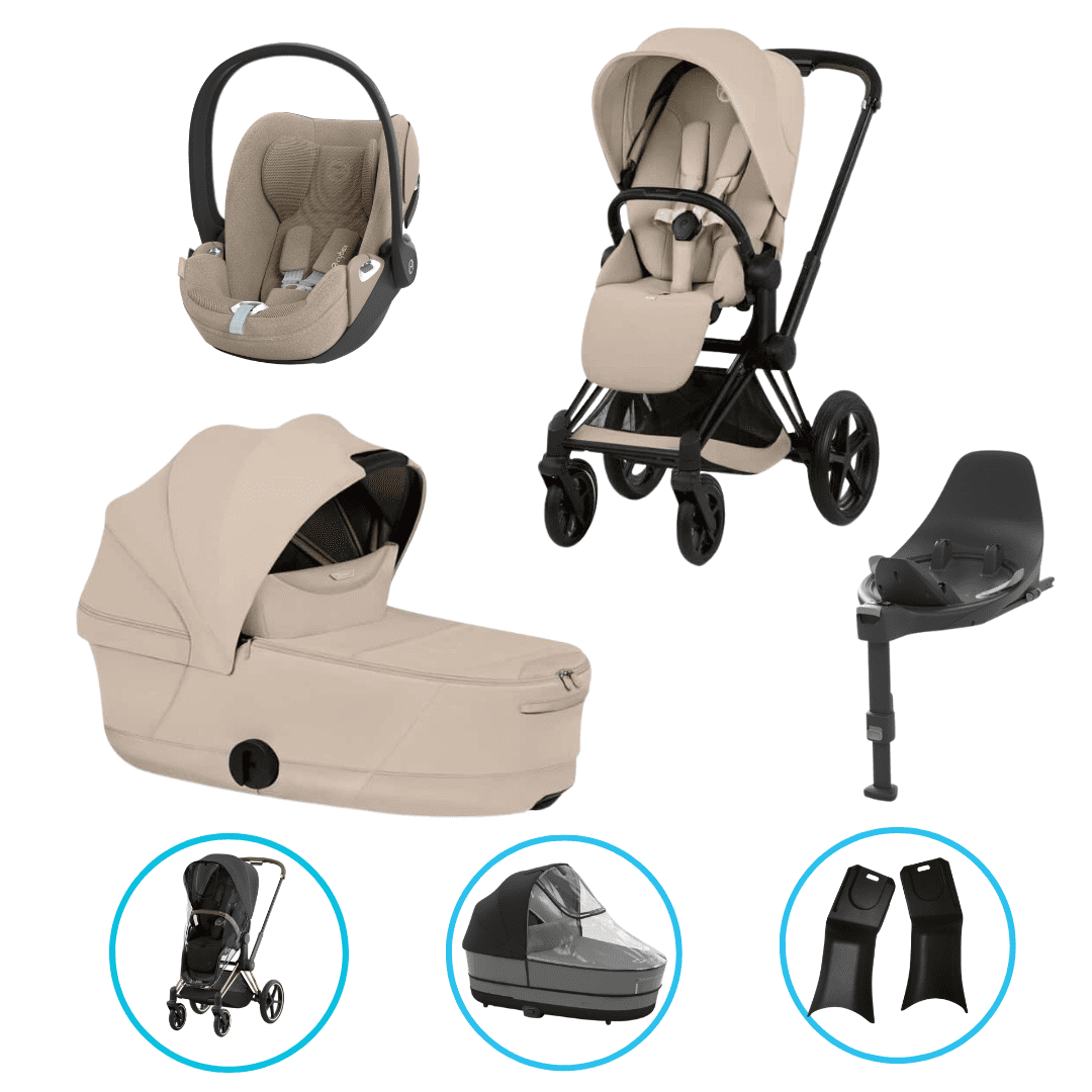  Cybex Priam Style Kinderwagen Set 7in1 Matt Black / Cozy Beige inkl. Cloud T Plus Cozy Beige und Base T