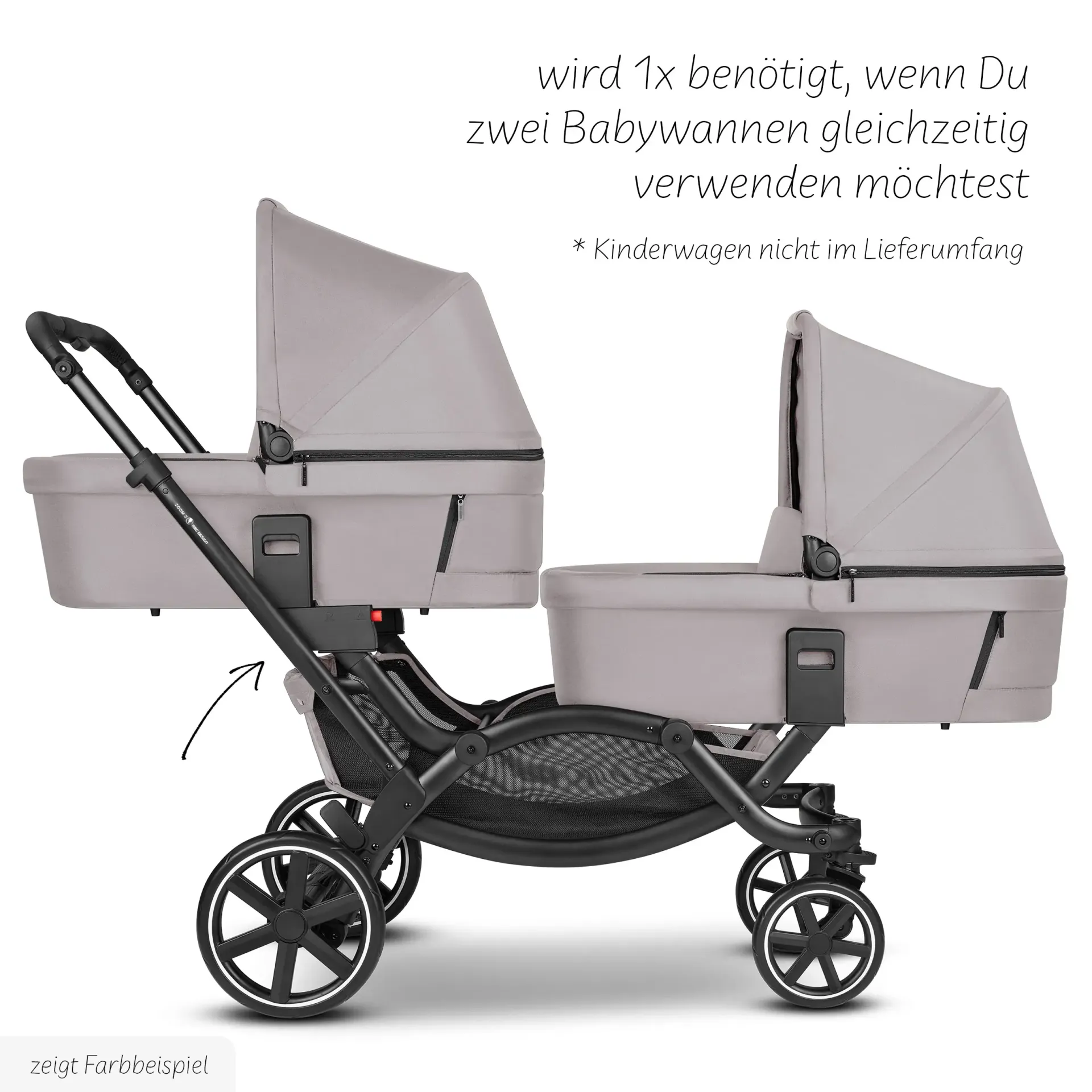 kinderwagen mit 2 montierten Babywannen im seitenprofil kinderwagen mit 2 montierten Babywannen im seitenprofil