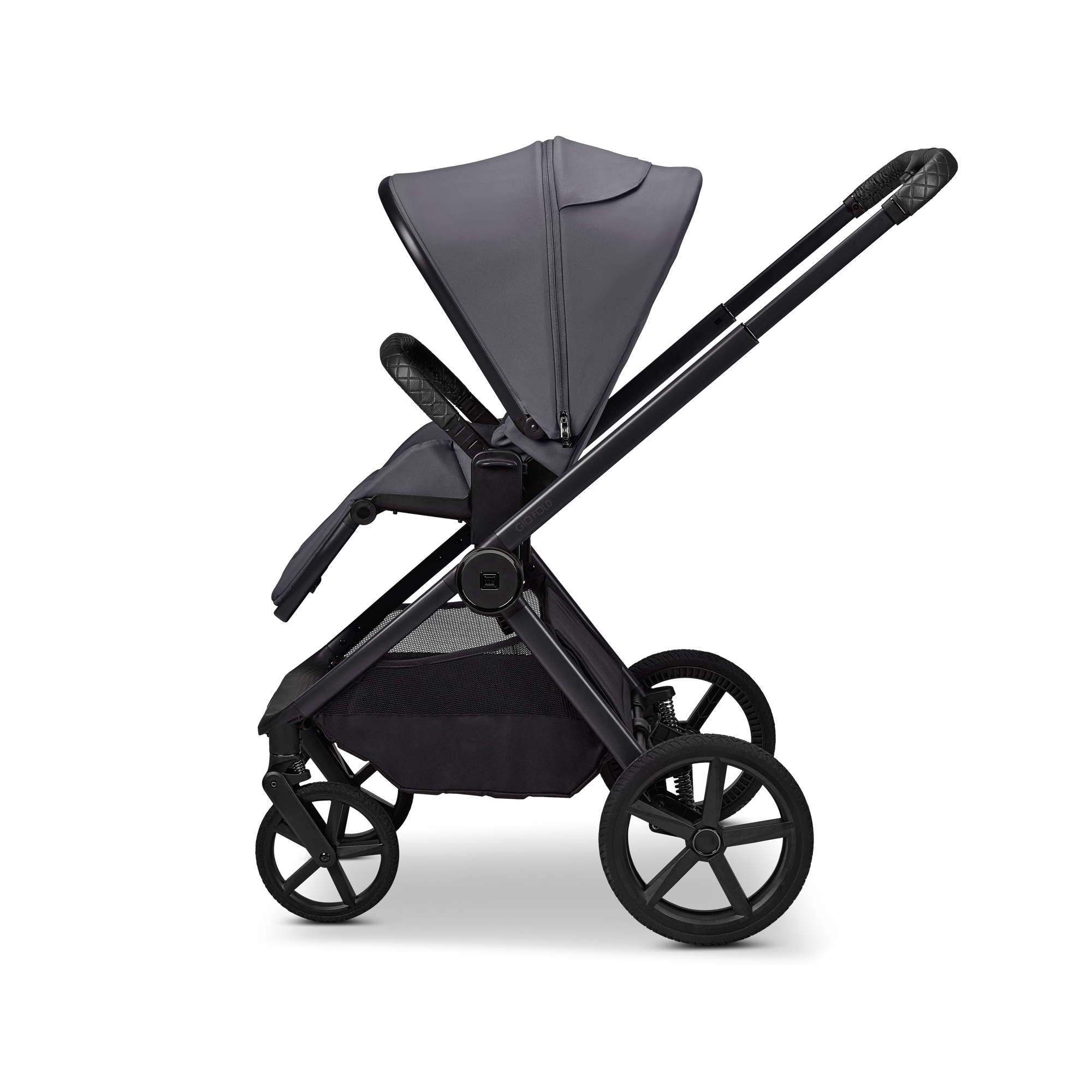Moon GIO Fold Kombikinderwagen Graphite mit Luftreifen inkl. GRATIS Sonnensegel, Regenverdeck und Mückennetz