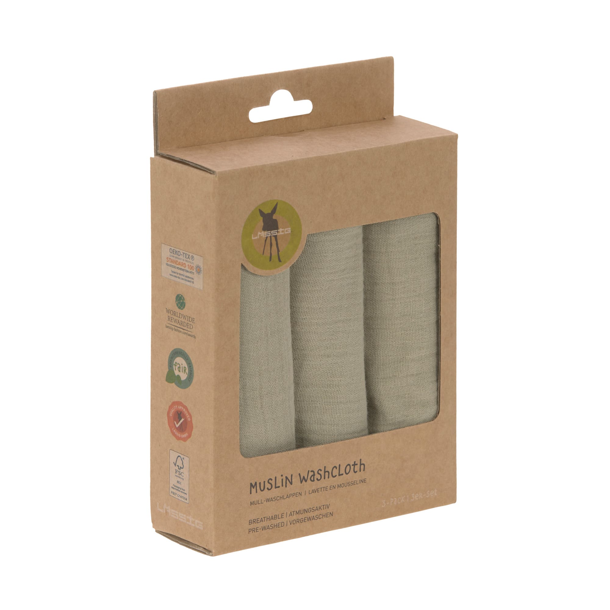 Lässig Waschlappen aus Mull (3 Stk) - Muslin Washcloth
