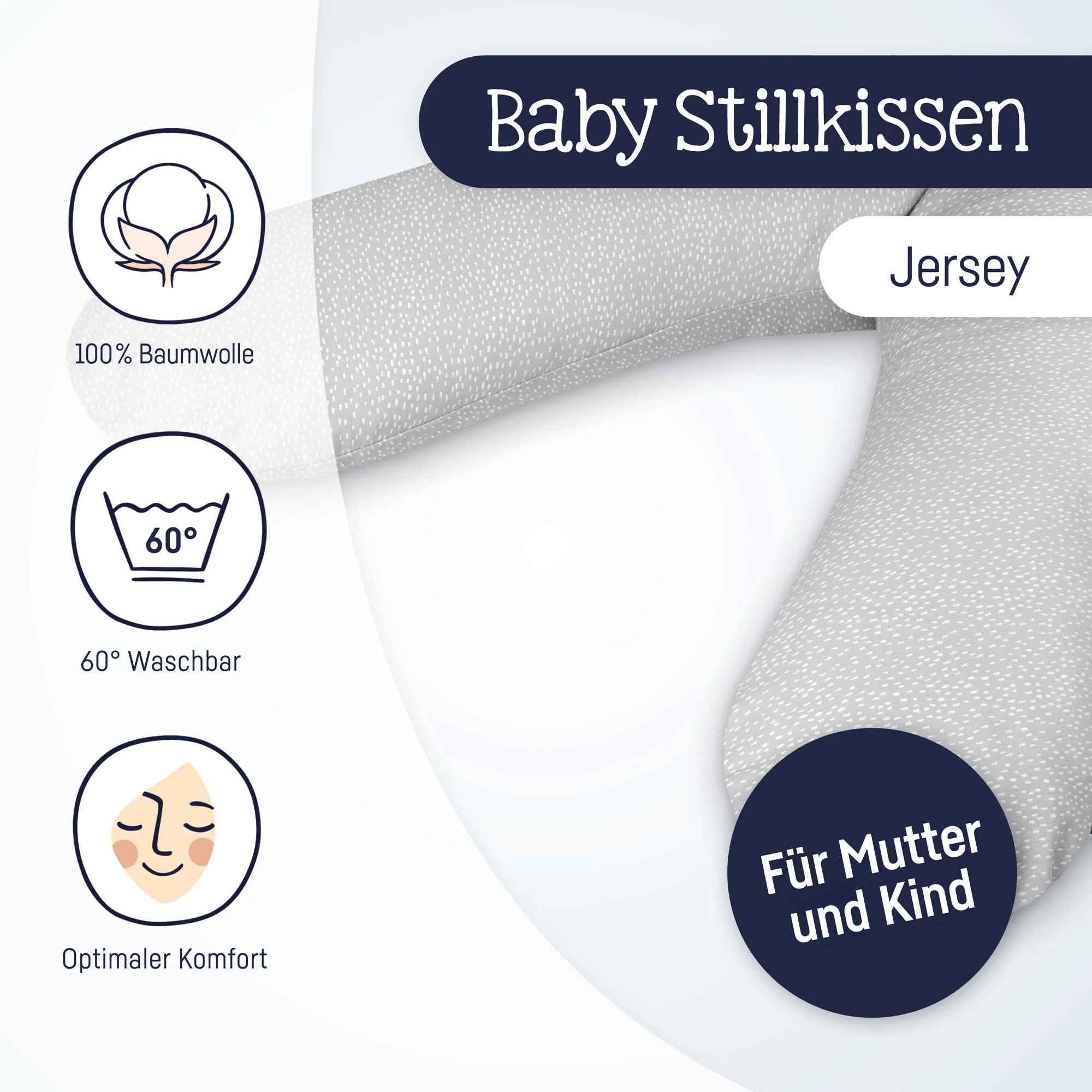 Zöllner personalisiertes Stillkissen Jersey Cotton mit Namen Tiny Squares GreySchrift 2