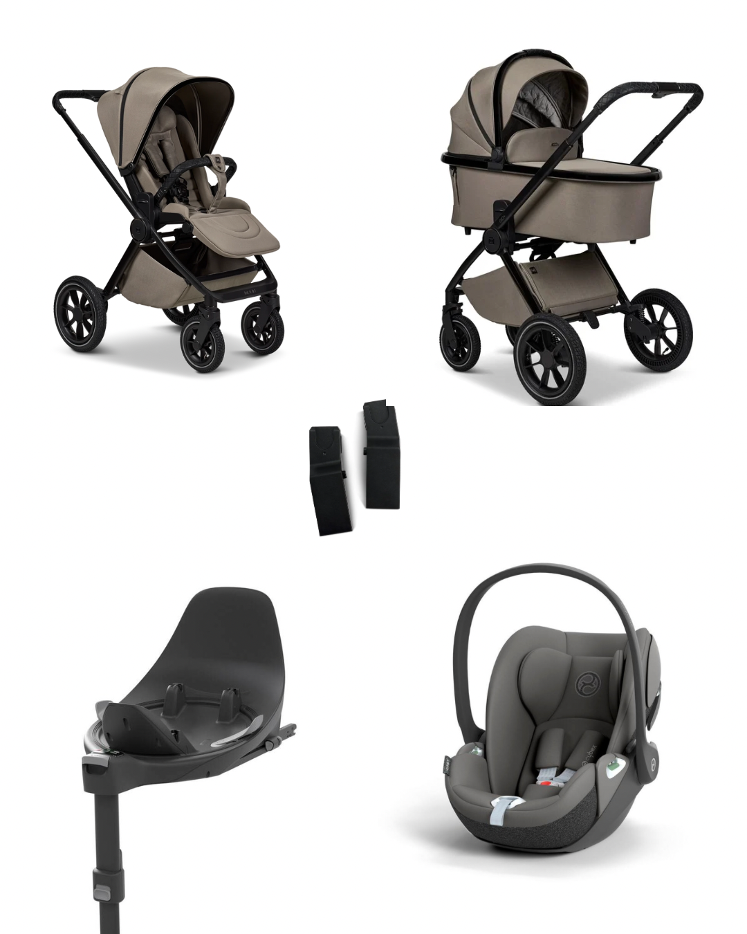 Moon GIO+ 2025 4in1 Set inkl. Cybex Cloud T i-Size Babyschale, Cybex Base T und Moon Adapter für GIO+ 2025 Mud/Mirage Grey