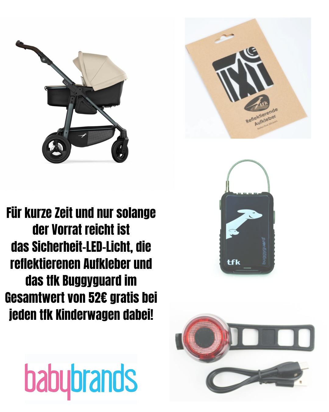 TFK Mono 3 Kombikinderwagen Luftrad-Set (inkl. Sicherheitskit bis zum 31.07.2025) - sand