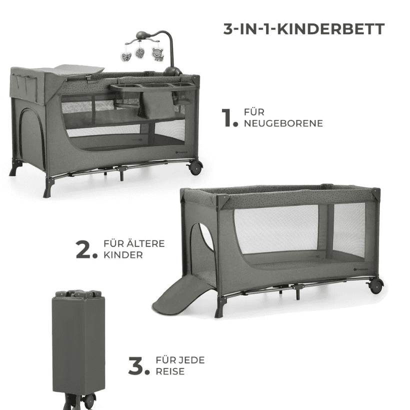 Kinderkraft 3in1 Reisebett JOY 2 dunkelgrau mit Accessoirs Kinderkraft 3in1 Reisebett JOY 2 dunkelgrau mit Accessoirs
