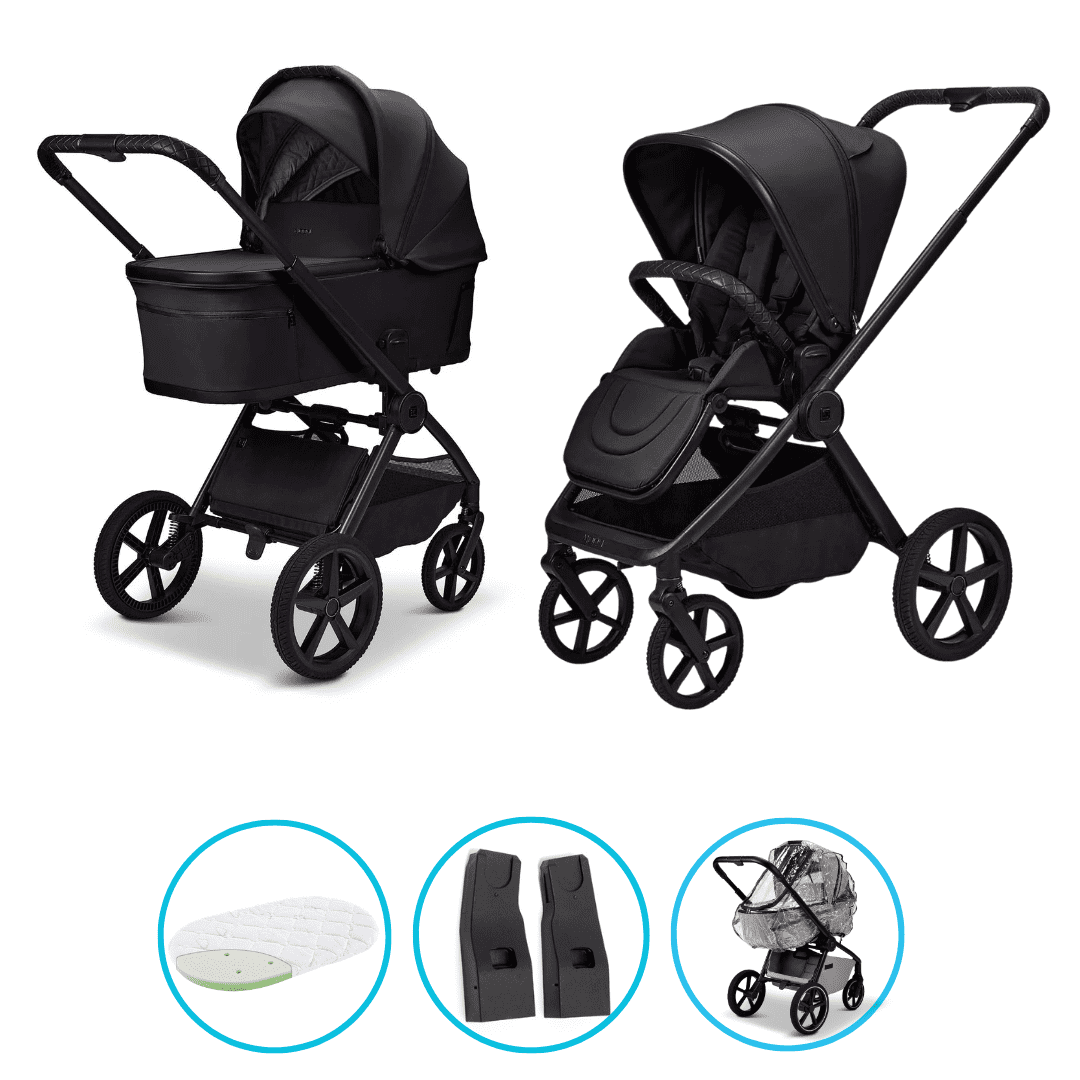 Moon GIO Fold Kombikinderwagen Onyx mit Lightweight-Rädern inkl. GRATIS Adapter und Regenverdeck