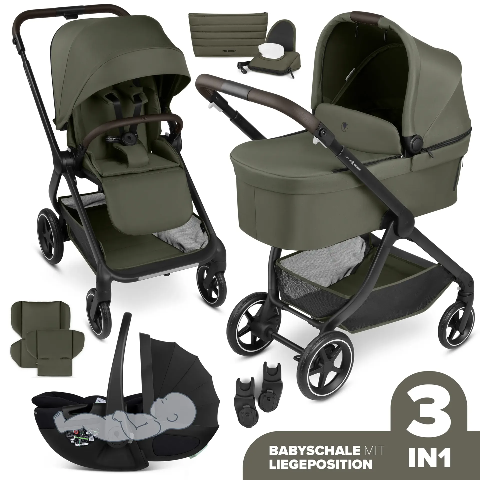 ABC Design City Life 3in1 Kinderwagen Set Avocado inkl. Babyschale Calla