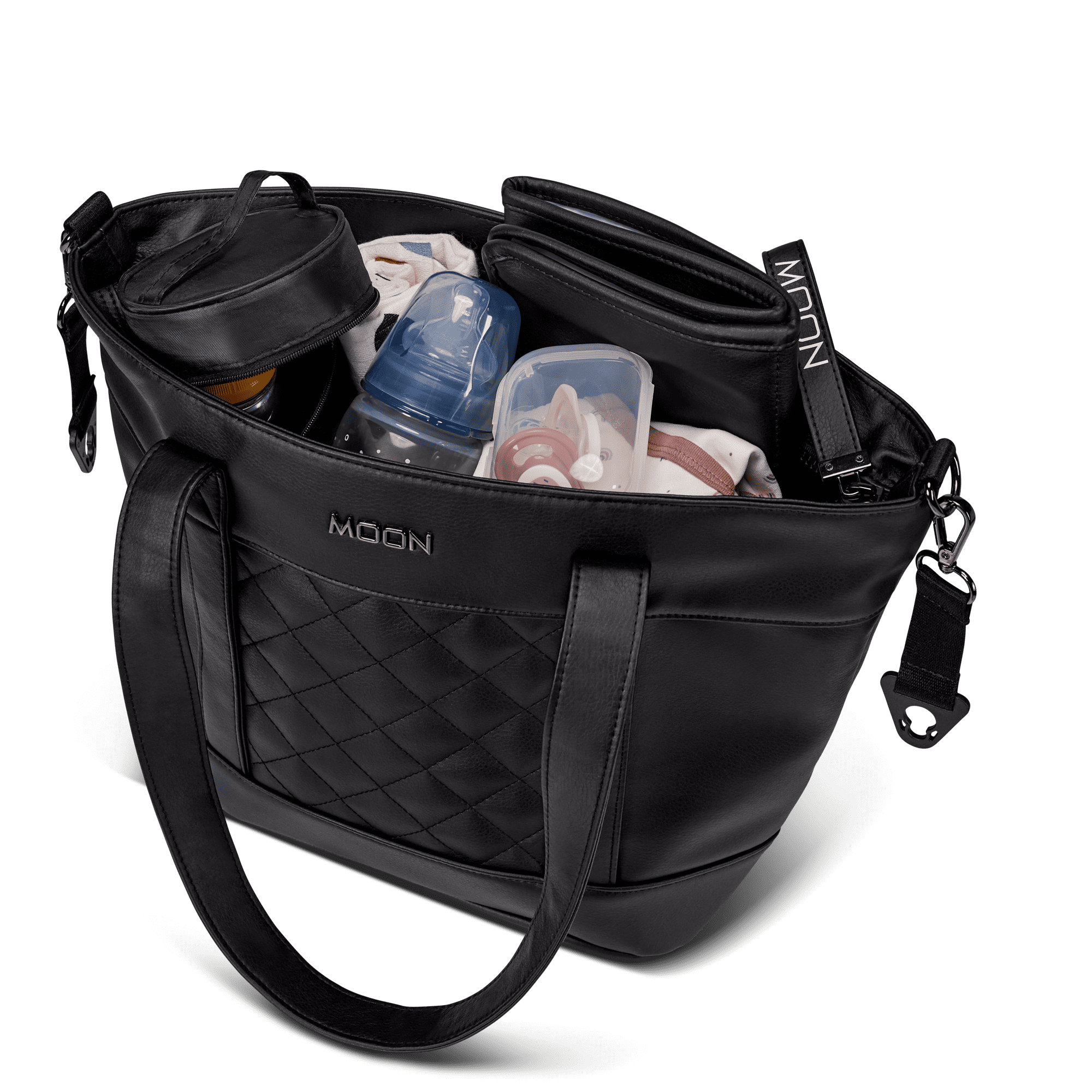 Moon V-Shape Bag Black Leather - Wickeltasche 