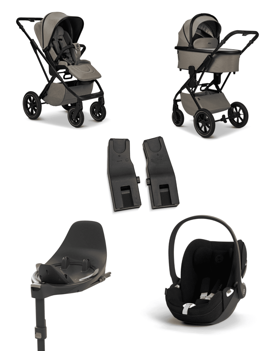 Moon PIU 2025 4in1 Set inkl. Cybex Cloud T plus i-Size mit Base T und Moon PIU Adapter Mud/Sepia Black