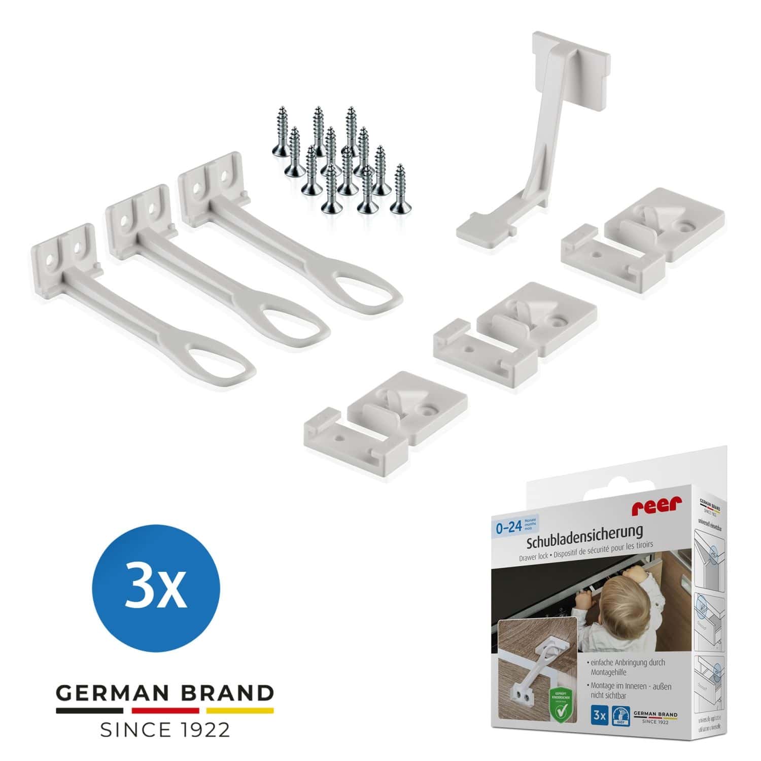 Reer Schrank- und Schubladensicherung mit Montagehilfe - 3er Pack