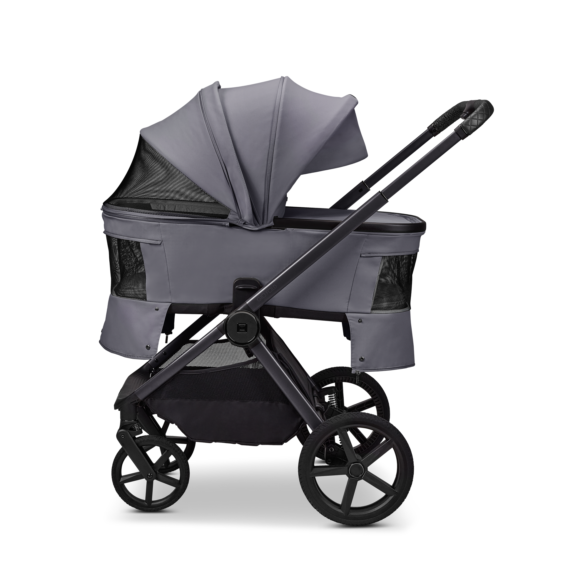 Moon GIO Fold Kombikinderwagen Graphite mit Luftreifen inkl. GRATIS Sonnensegel, Regenverdeck und Mückennetz