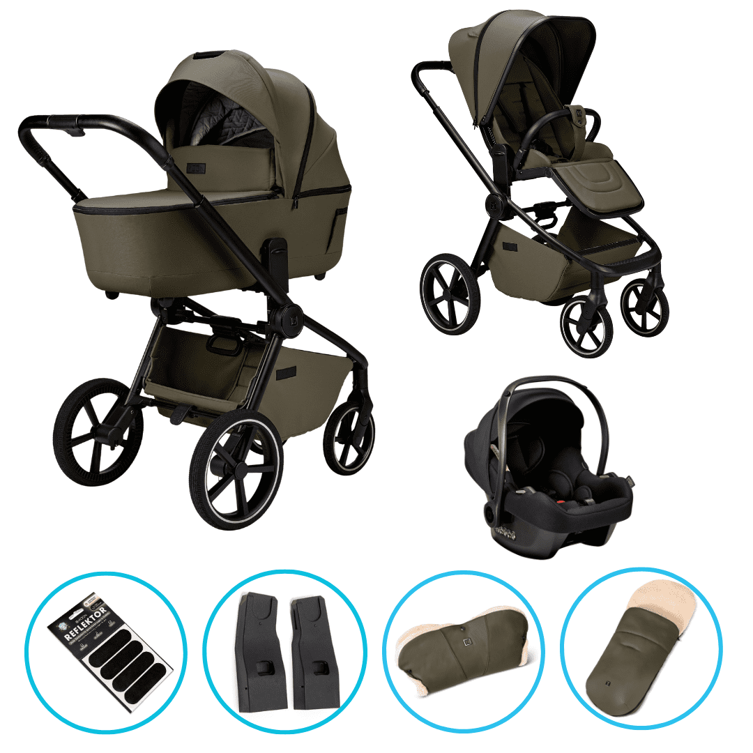 Moon RESEA 2.0 Kombikinderwagen Moss 3in1 Set inkl. Cosmo 2.0, Fußsack und Handmuff