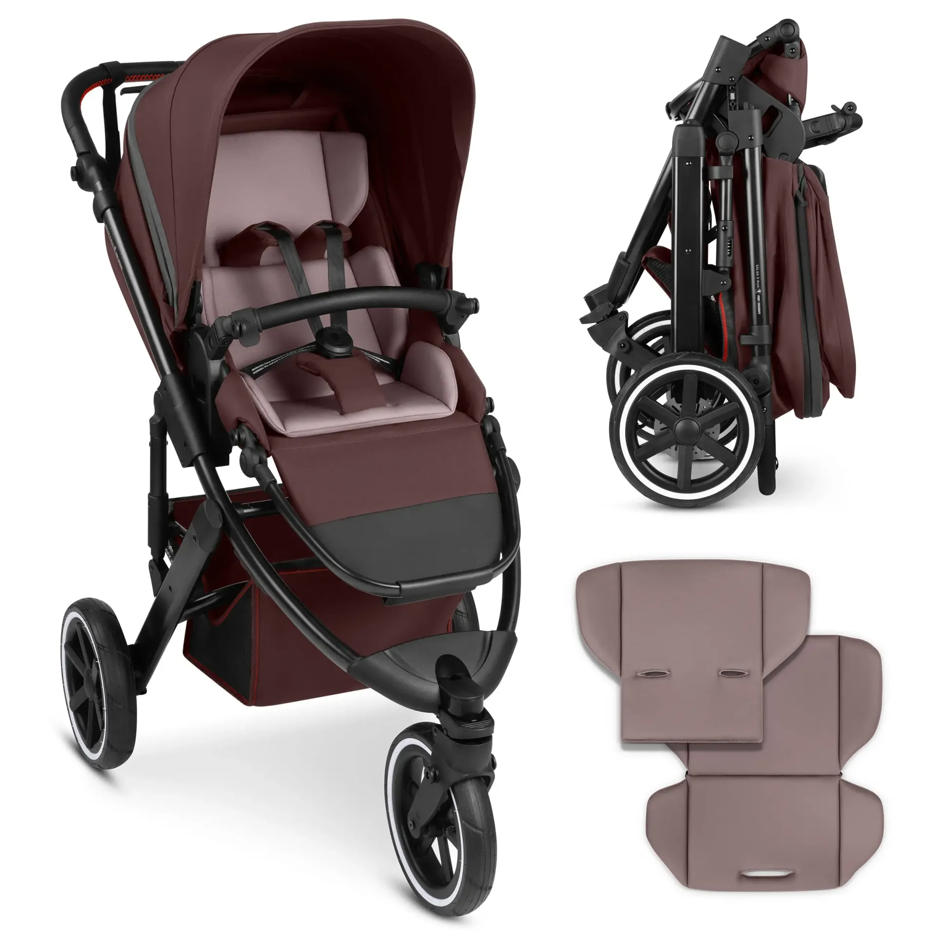 buggy aufgebaut und zusammengeklappt mit sitzpolster in weinrot buggy aufgebaut und zusammengeklappt mit sitzpolster in weinrot