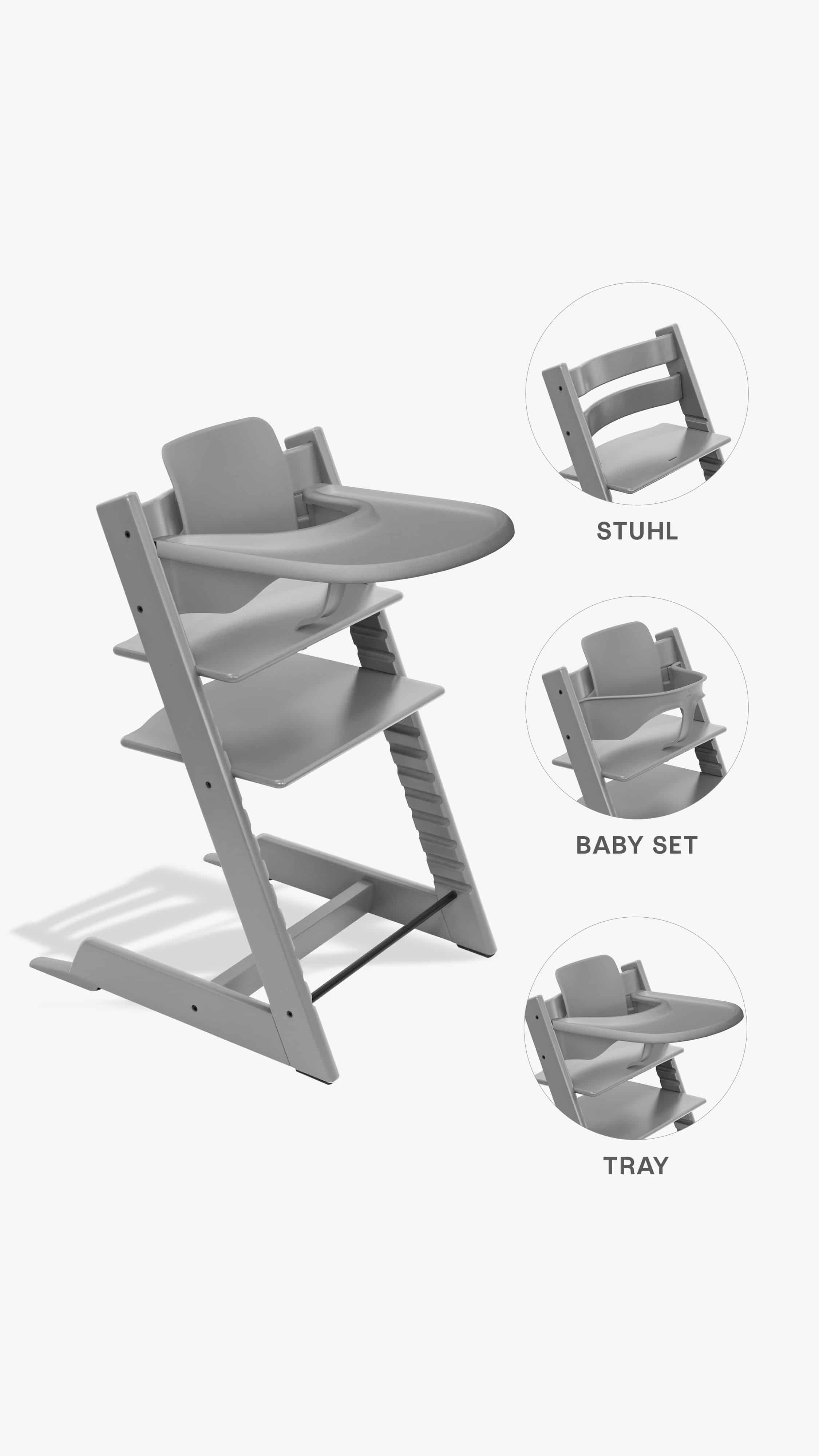 Stokke Tripp Trapp Hochstuhl + Baby-Set und Tisch Storm grey/Grey