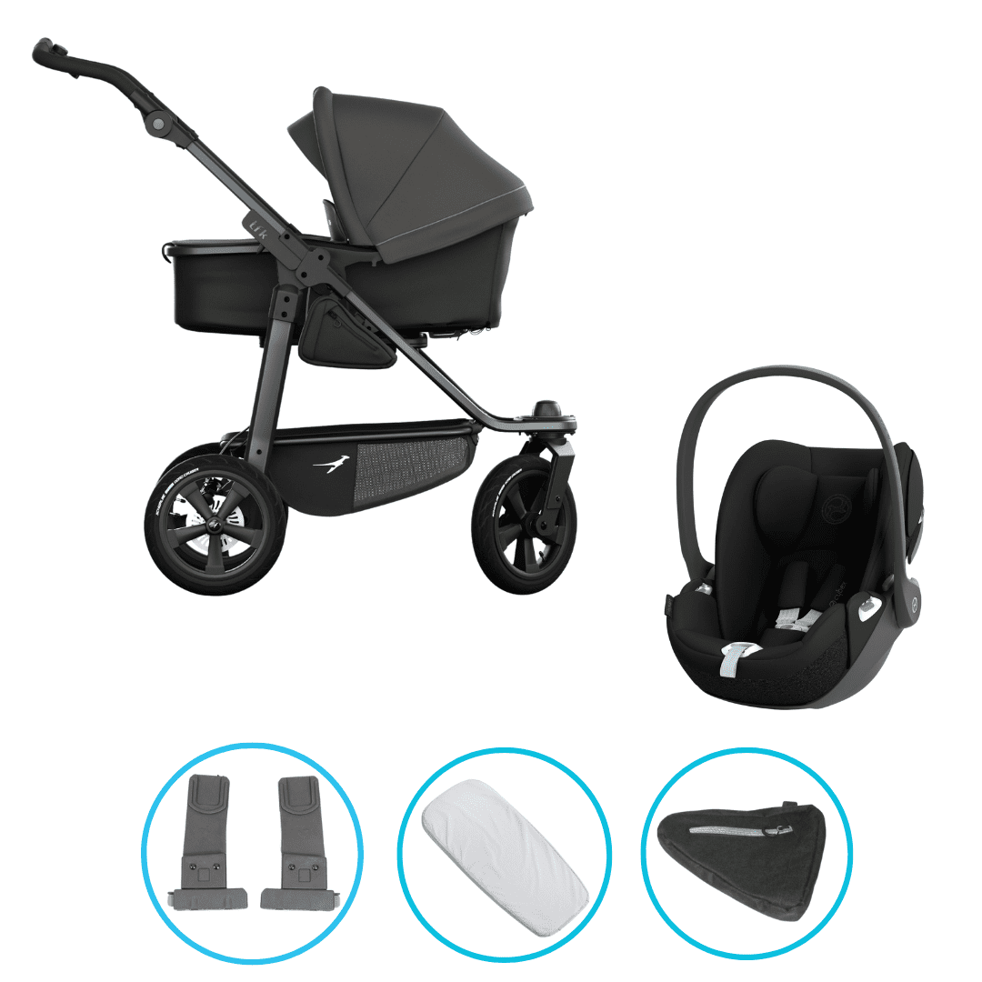 TFK Mono 3 3in1 Kinderwagen Set Anthrazit mit Cybex Cloud T i-Size Sepia Black & TFK Mono Adapter