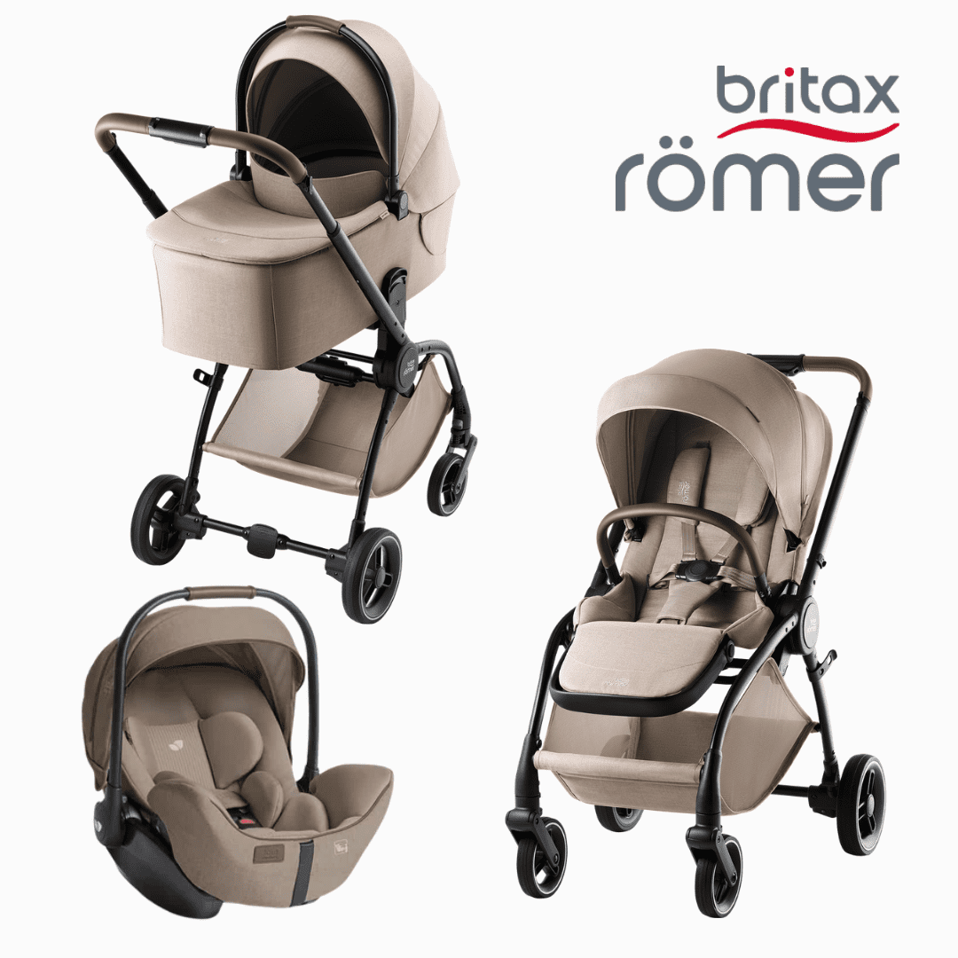Britax Römer 3in1 Kinderwagen-Set RIO Teak inkl. i-Level Pro Babyschale Sandstone