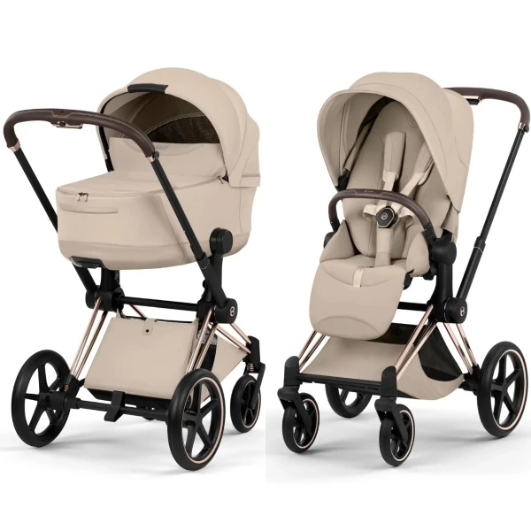  Cybex Priam Style Kinderwagen Set 3in1 Rosegold / Cozy Beige inkl. Cloud T Plus Cozy Beige