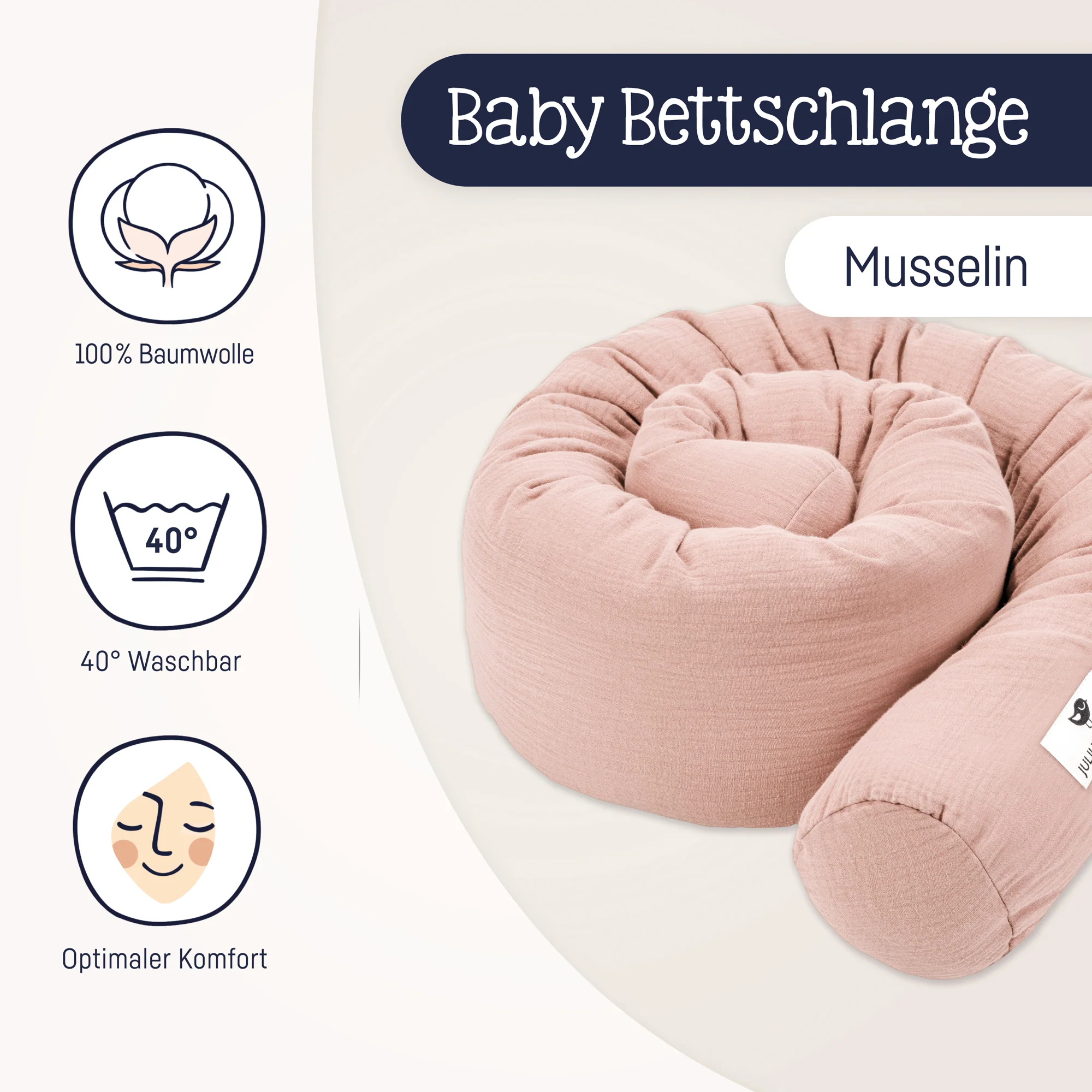 personalisierte Bettschlange Musselin 180cm mit Namen - Dusty Rose 1 personalisierte Bettschlange Musselin 180cm mit Namen - Dusty Rose 1