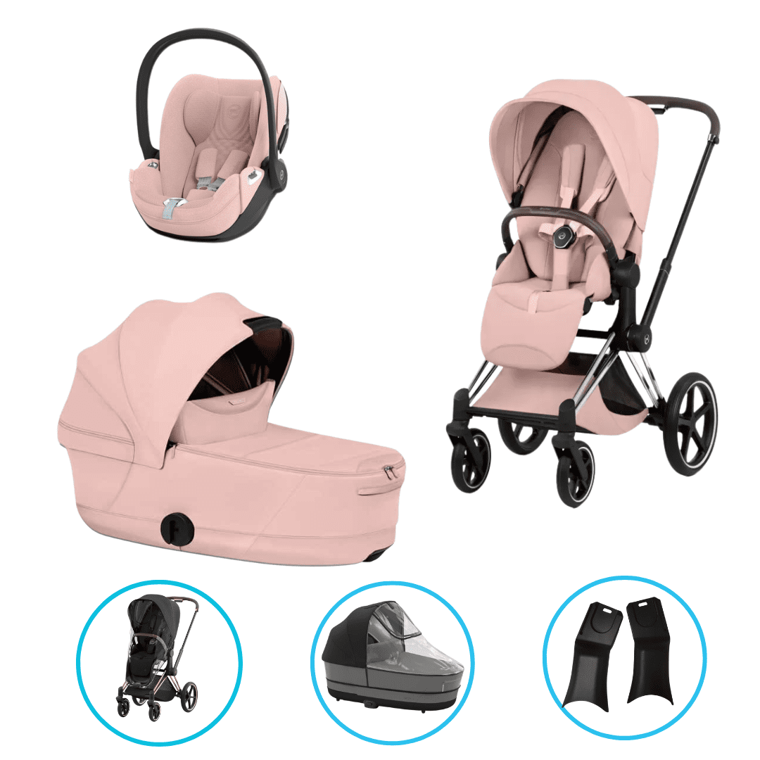  Cybex Priam Style Kinderwagen Set 6in1 Chrome Brown / Peach Pink inkl. Cloud T Plus Peach Pink