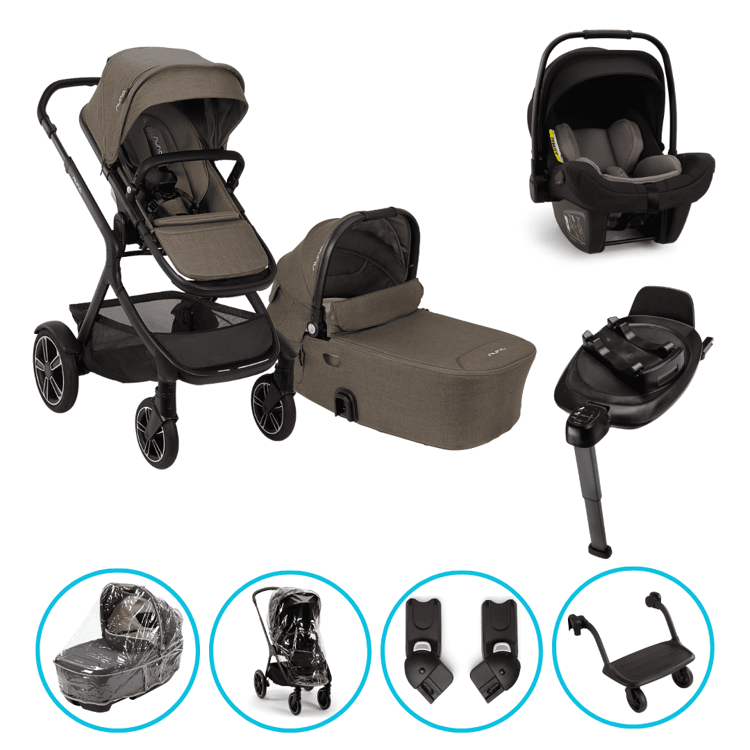 Nuna DEMI Next 4in1 Kinderwagen Set Pistachio inkl. Pipa Next Caviar-Chocolate, Base Next und Riderboard