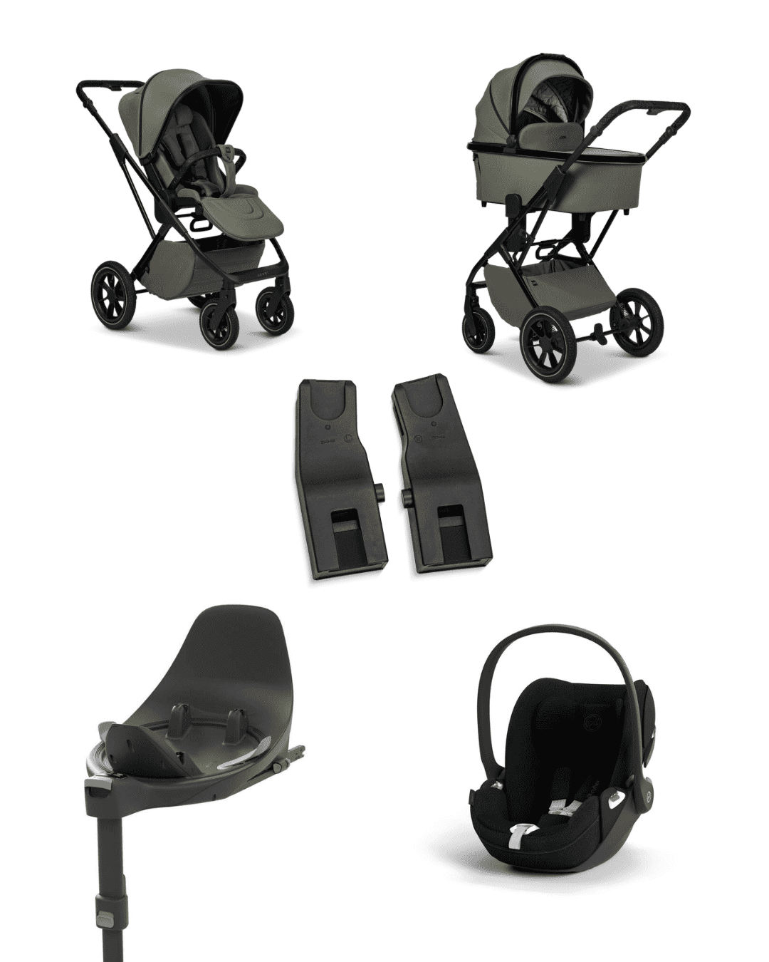 Moon PIU 2025 4in1 Set inkl. Cybex Cloud T plus i-Size mit Base T und Moon PIU Adapter Moss/Sepia Black