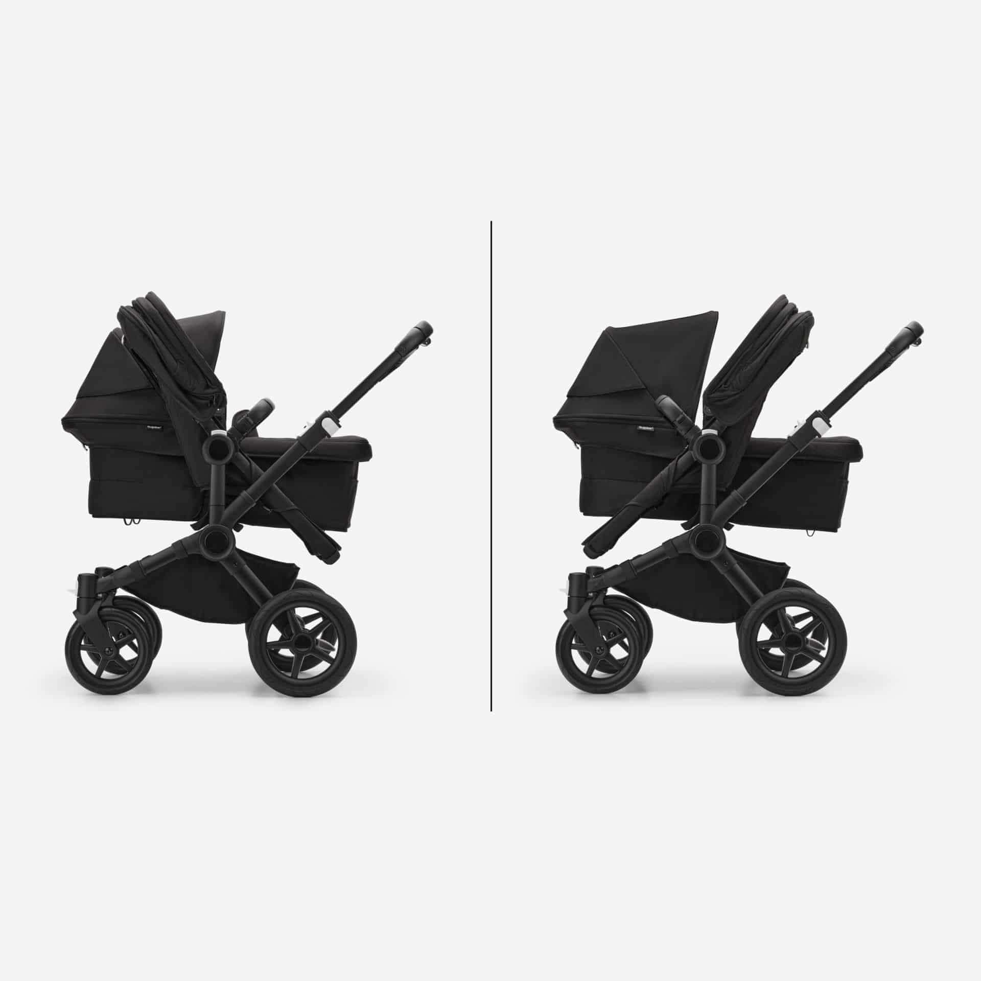Bugaboo Donkey5 Duo Geschwisterwagen Schwarz/Wüstentaupe inkl. CYBEX Cloud T i-Size Sepia Black, Bugaboo Adapter & CYBEX Sommerbezug 
