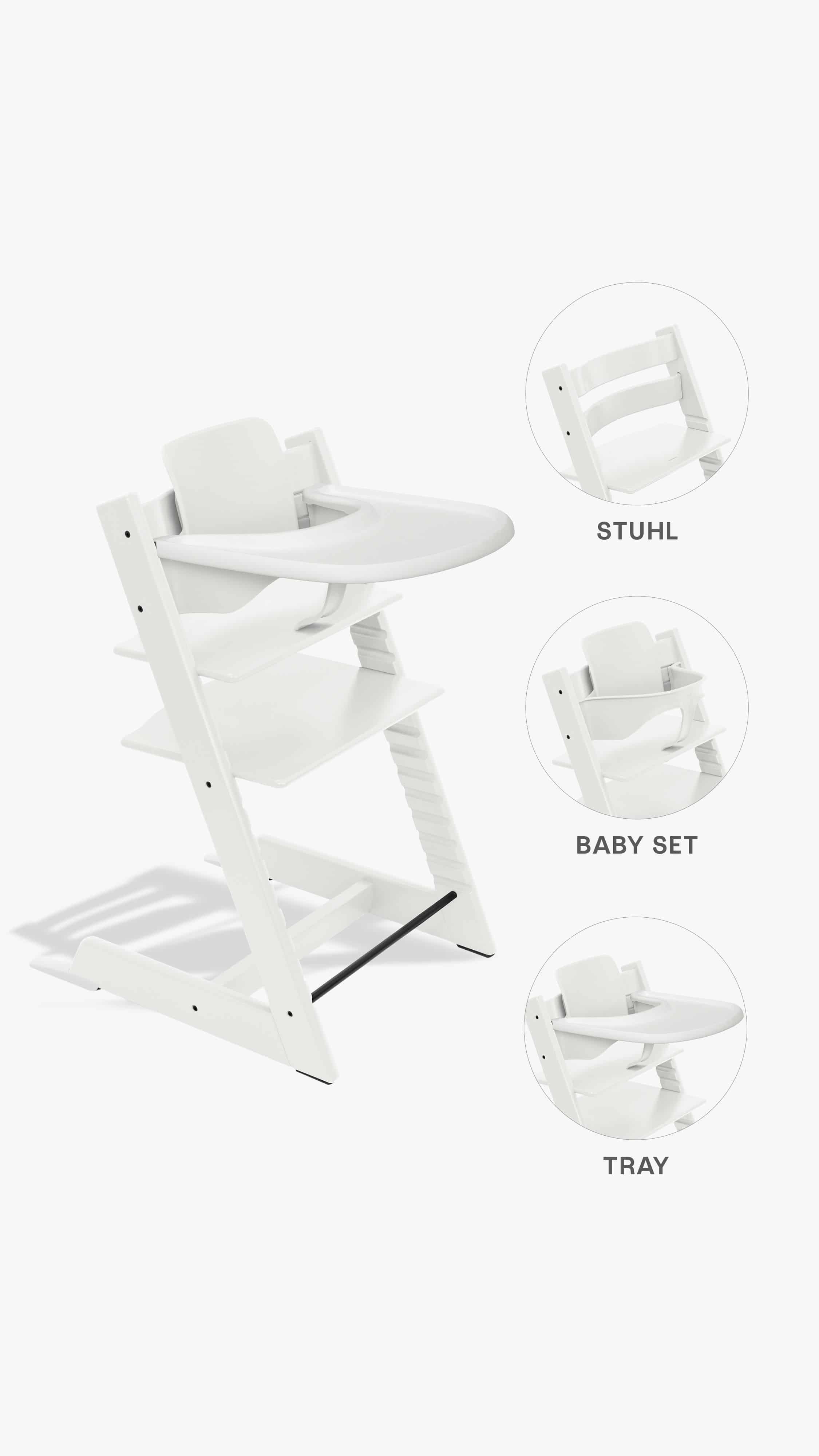 Stokke Tripp Trapp Hochstuhl + Baby-Set und Tisch White