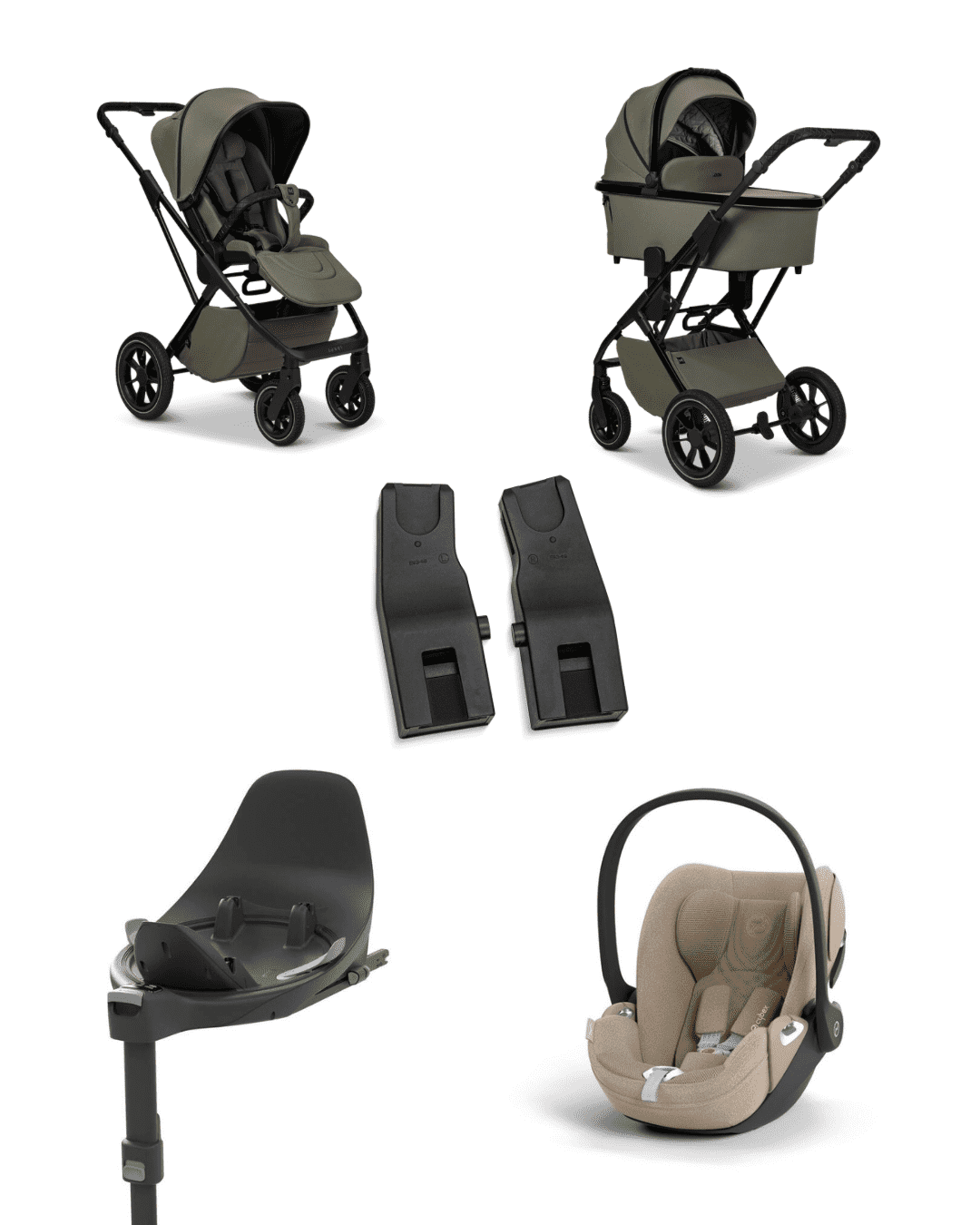 Moon PIU 2025 4in1 Set inkl. Cybex Cloud T plus i-Size mit Base T und Moon PIU Adapter Moos/Cozy Beige