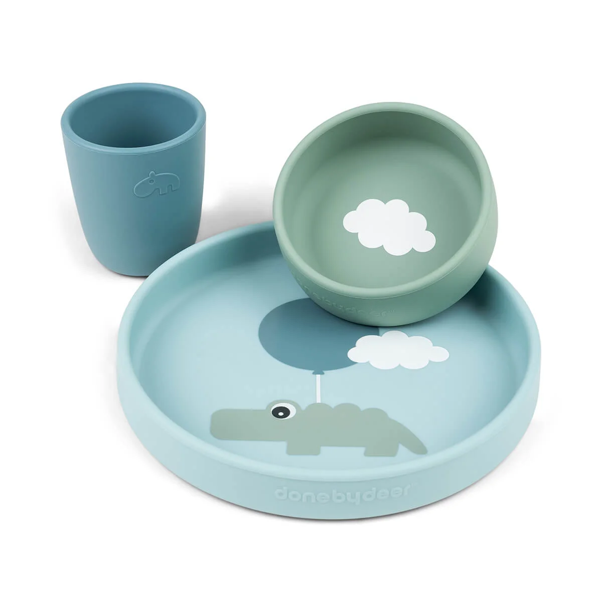 Done by Deer Silikon Geschirr - Set - happy clouds - green Done by Deer Silikon Geschirr - Set - happy clouds - green