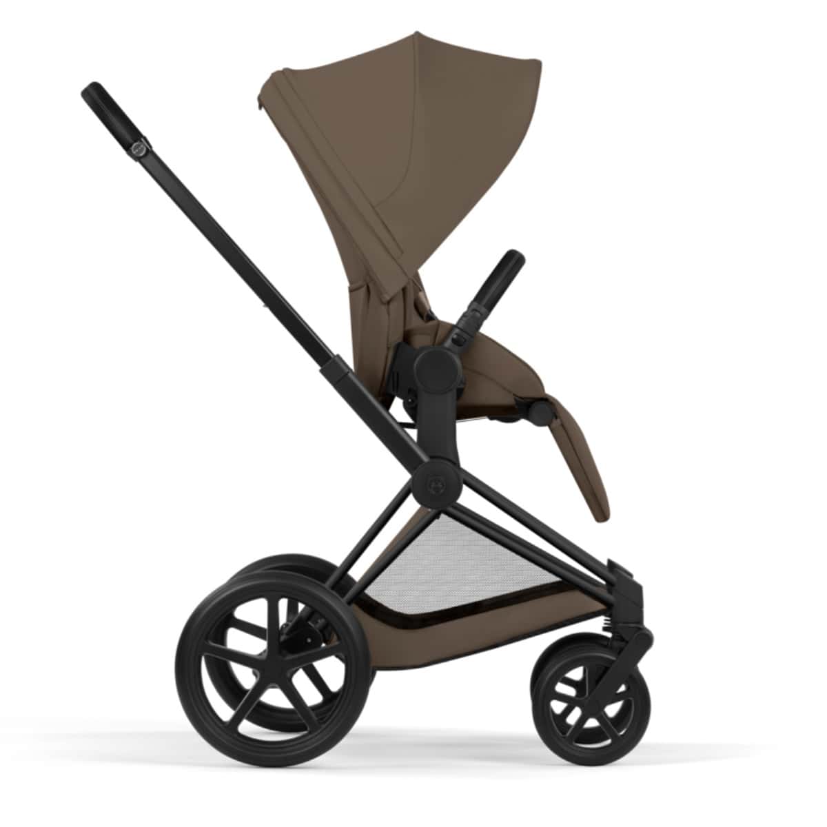 Cybex Priam Komfort Kinderwagen Set 4in1 Matt Black / Coconut Brown inkl. Cloud T Plus Coconut Brown und Base T