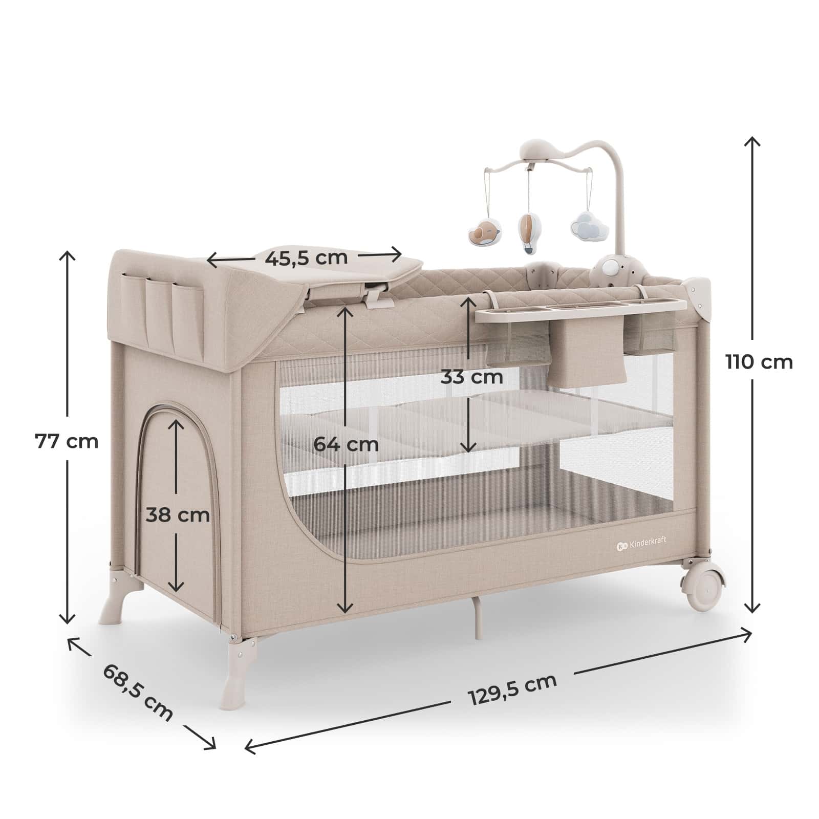 Kinderkraft Reisebett 2in1 LEODY UP mit Zubehör - Beige