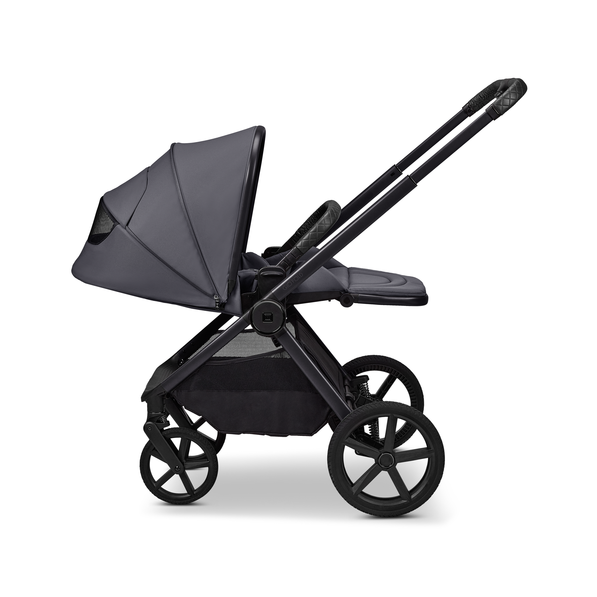 Moon GIO Fold Kombikinderwagen Graphite mit Luftreifen inkl. GRATIS Sonnensegel, Regenverdeck und Mückennetz