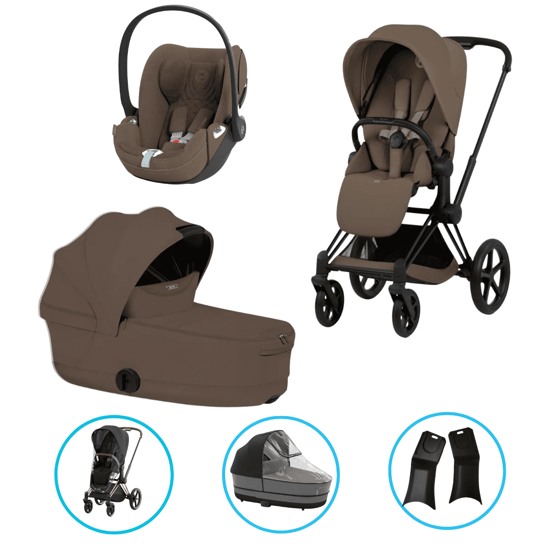  Cybex Priam Style Kinderwagen Set 6in1 Matt Black / Coconut Brown inkl. Cloud T Plus Coconut Brown