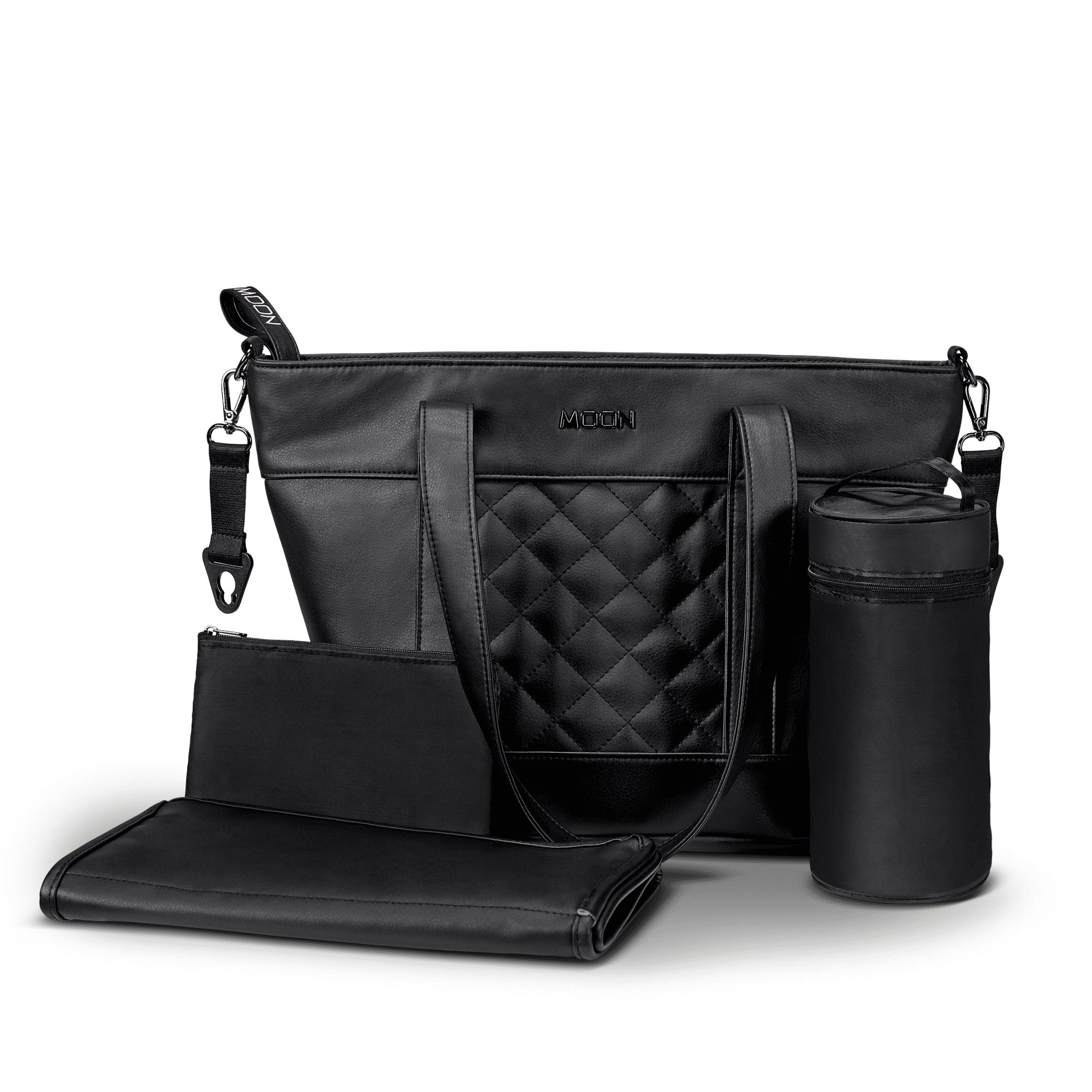 Moon V-Shape Bag Black Leather - Wickeltasche 