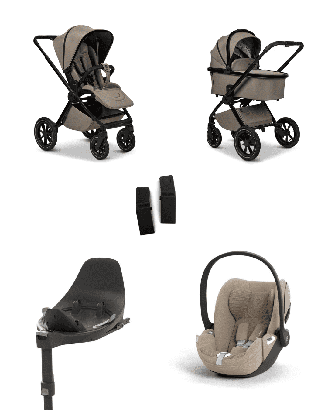 Moon GIO+ 2025 4in1 Set inkl. Cybex Cloud T plus i-Size Babyschale, Cybex Base T und Moon Adapter für GIO+ 2025 Mud/Cozy Beige