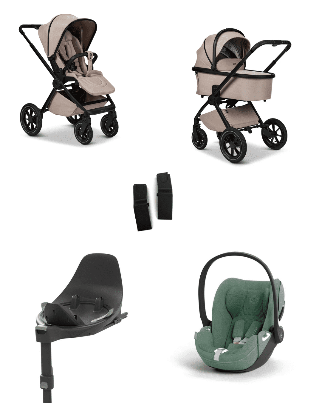 Moon GIO+ 2025 4in1 Set inkl. Cybex Cloud T plus  i-Size Babyschale, Cybex Base T und Moon Adapter für GIO+ 2025 Sand/Leaf Green