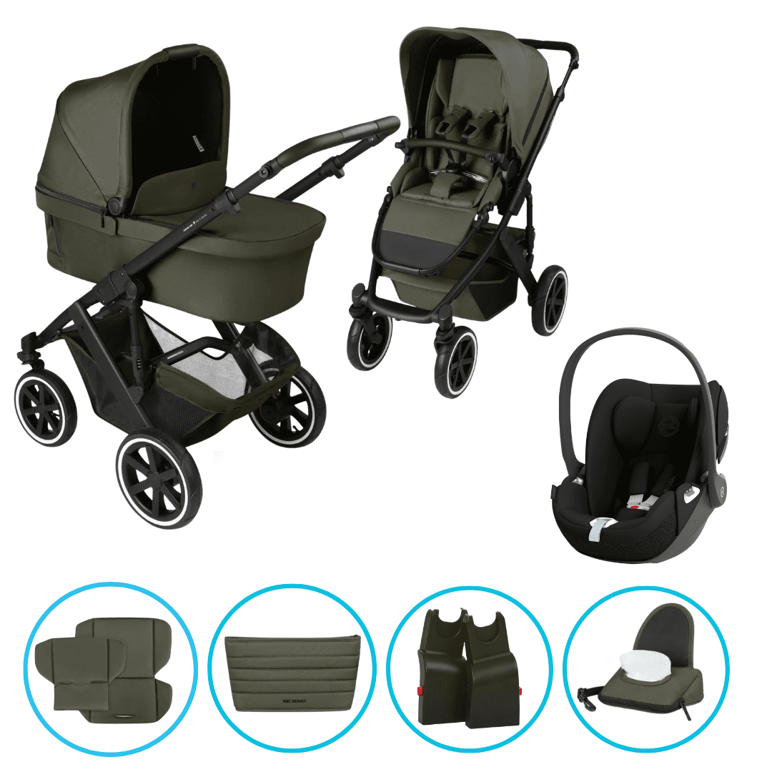 ABC Design Salsa 5 Air 3in1 Kinderwagen Set Avocado inkl. Cybex Cloud T i-Size Sepia Black, ABC Design Adapter & gratis Zubehör