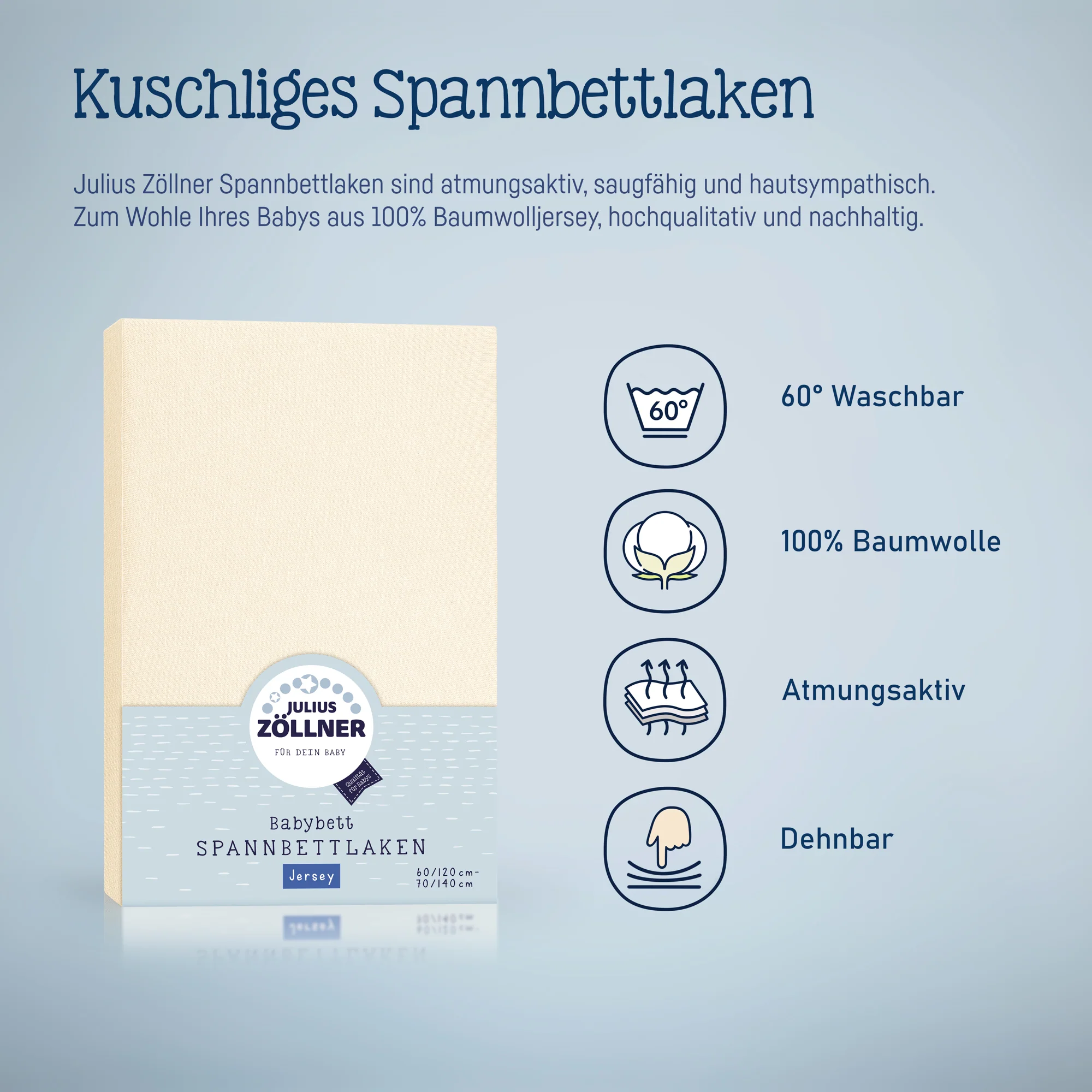 Zöllner Jersey Spannbetttuch Wiege/Stubenwagen 90/40 - ecru Zöllner Jersey Spannbetttuch Wiege/Stubenwagen 90/40 - ecru