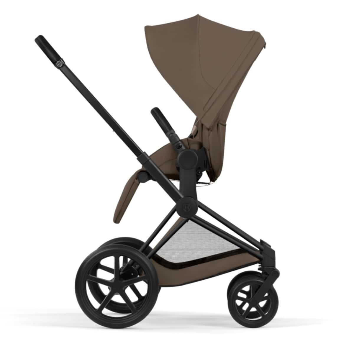 Cybex Priam Komfort Kinderwagen Set 4in1 Matt Black / Coconut Brown inkl. Cloud T Plus Coconut Brown und Base T