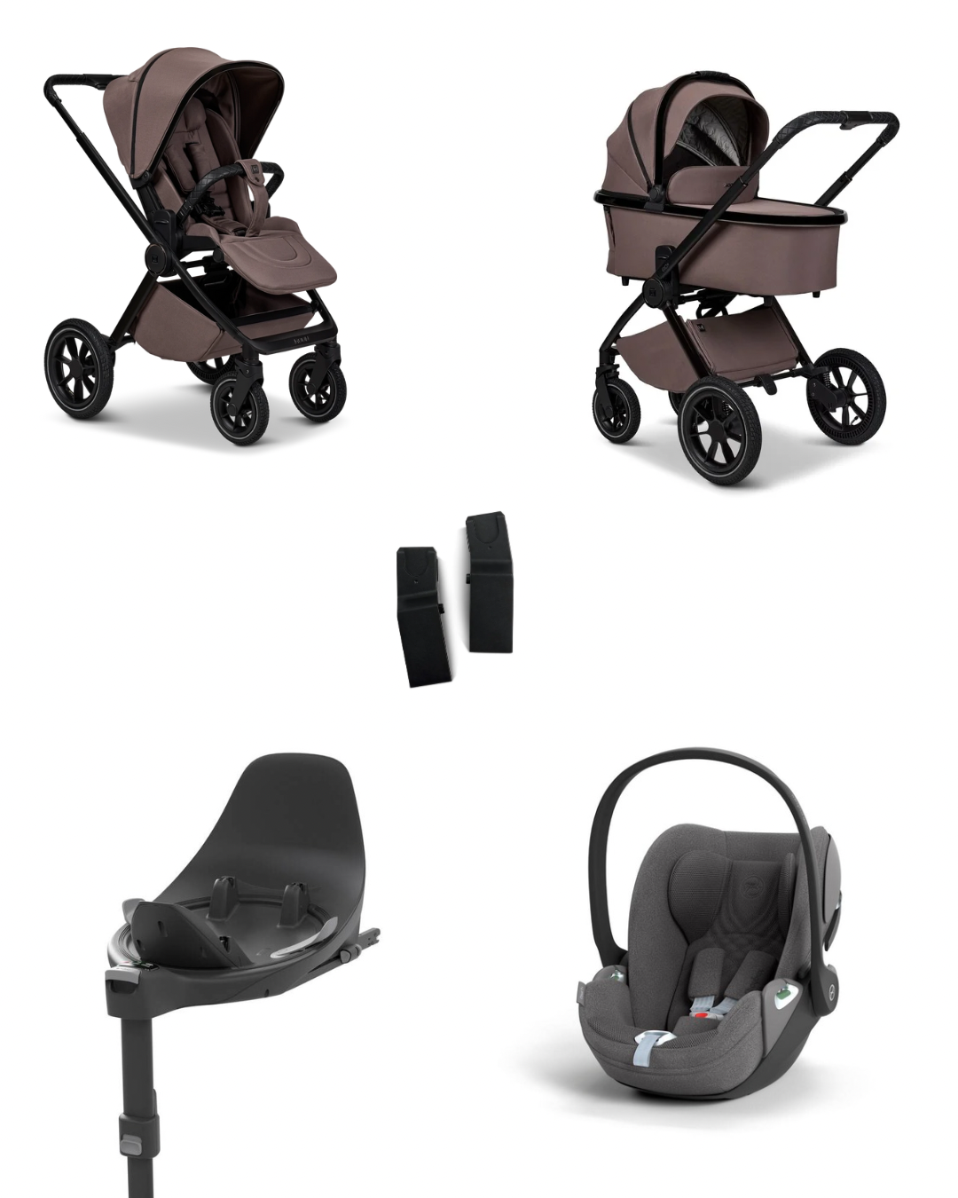 Moon GIO+ 2025 4in1 Set inkl. Cybex Cloud T plus i-Size Babyschale, Cybex Base T und Moon Adapter für GIO+ 2025 Tonka/Mirage Grey
