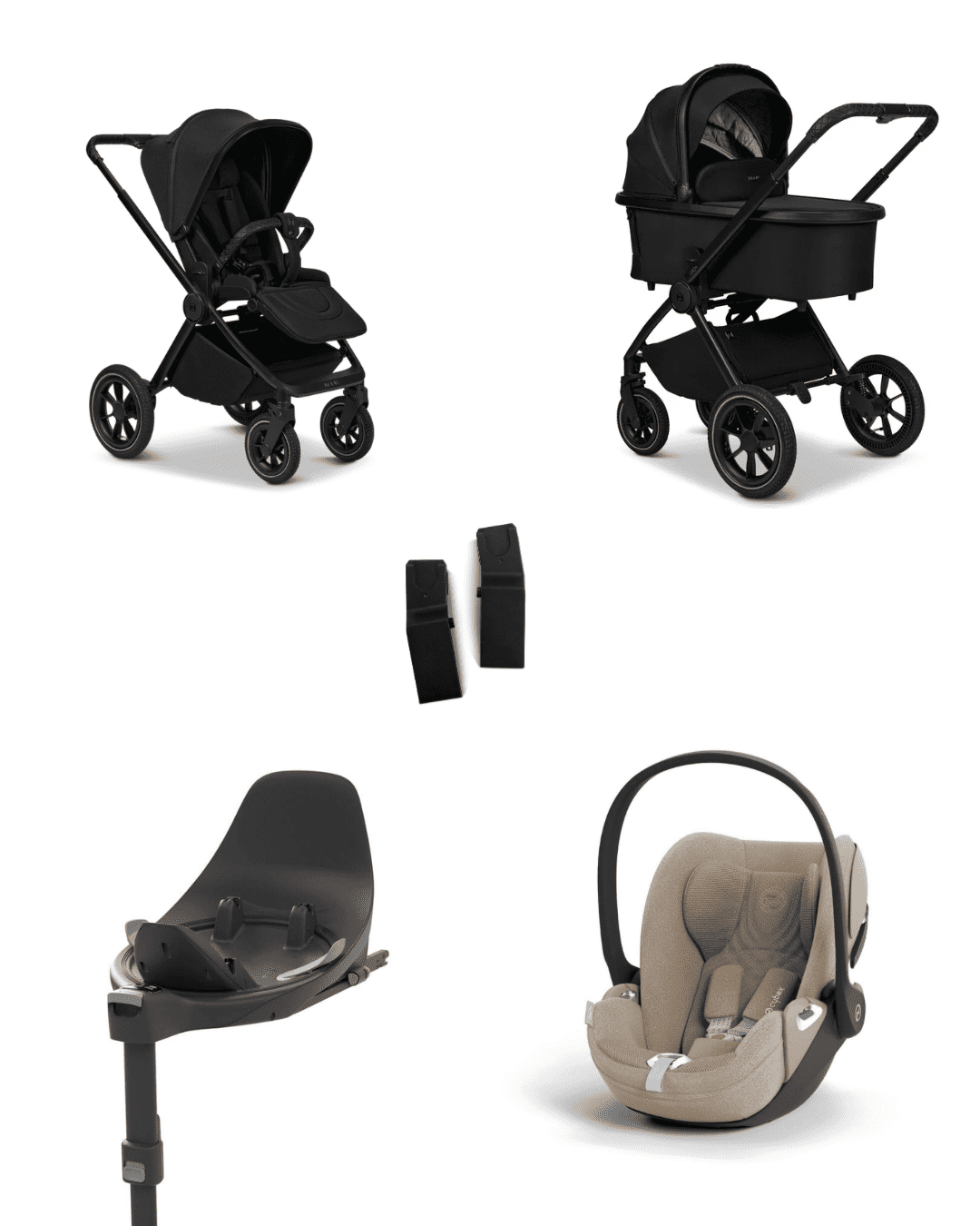 Moon GIO+ 2025 4in1 Set inkl. Cybex Cloud T plus i-Size Babyschale, Cybex Base T und Moon Adapter für GIO+ 2025 Onxy/Cozy Beige